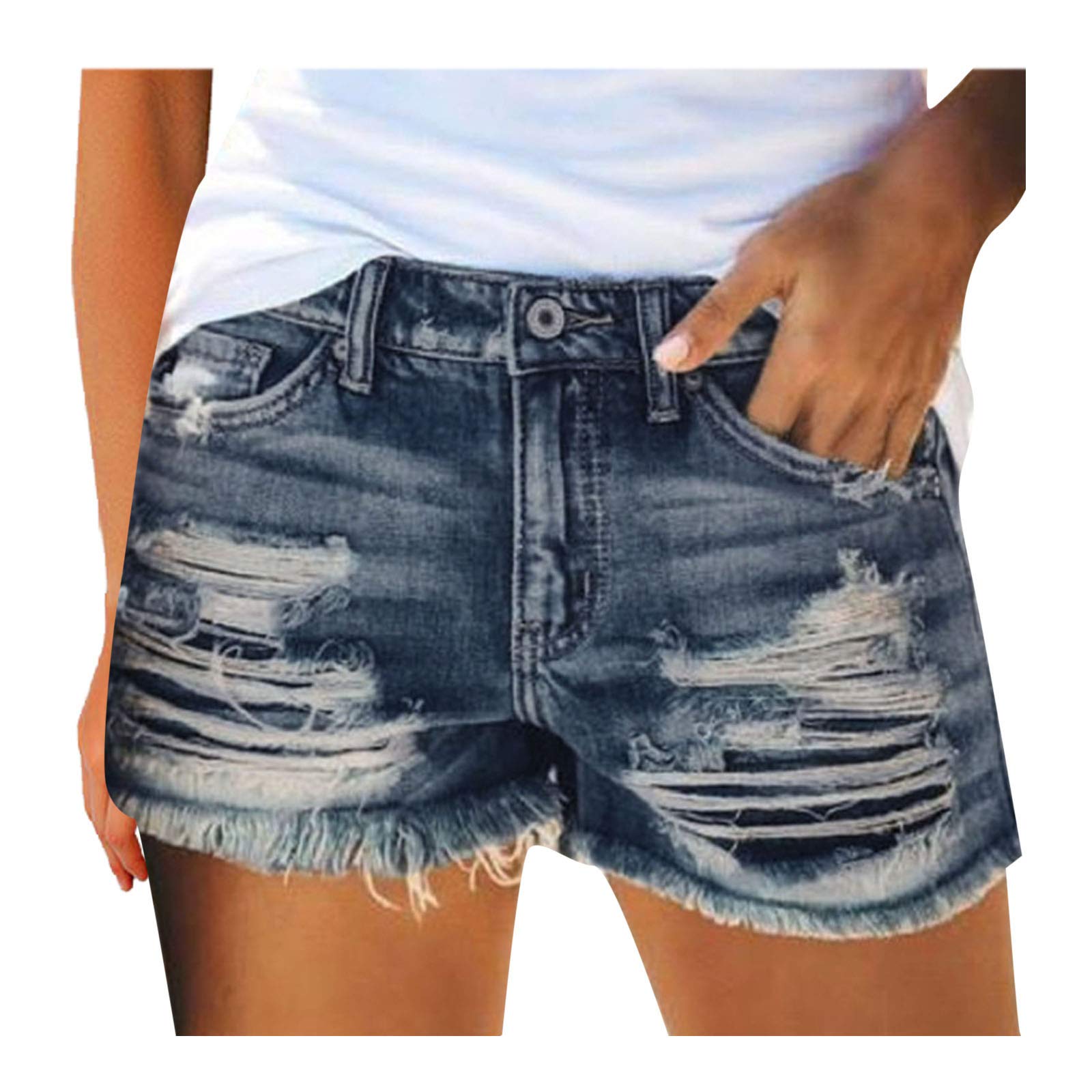 ZYNIC Women's Plus Size Distressed Boyfriend Denim Shorts - Mid Rise Stretch Jeans with Cuffed Hem | Casual Summer Outfits, Beach Wear & Street Style Fashion