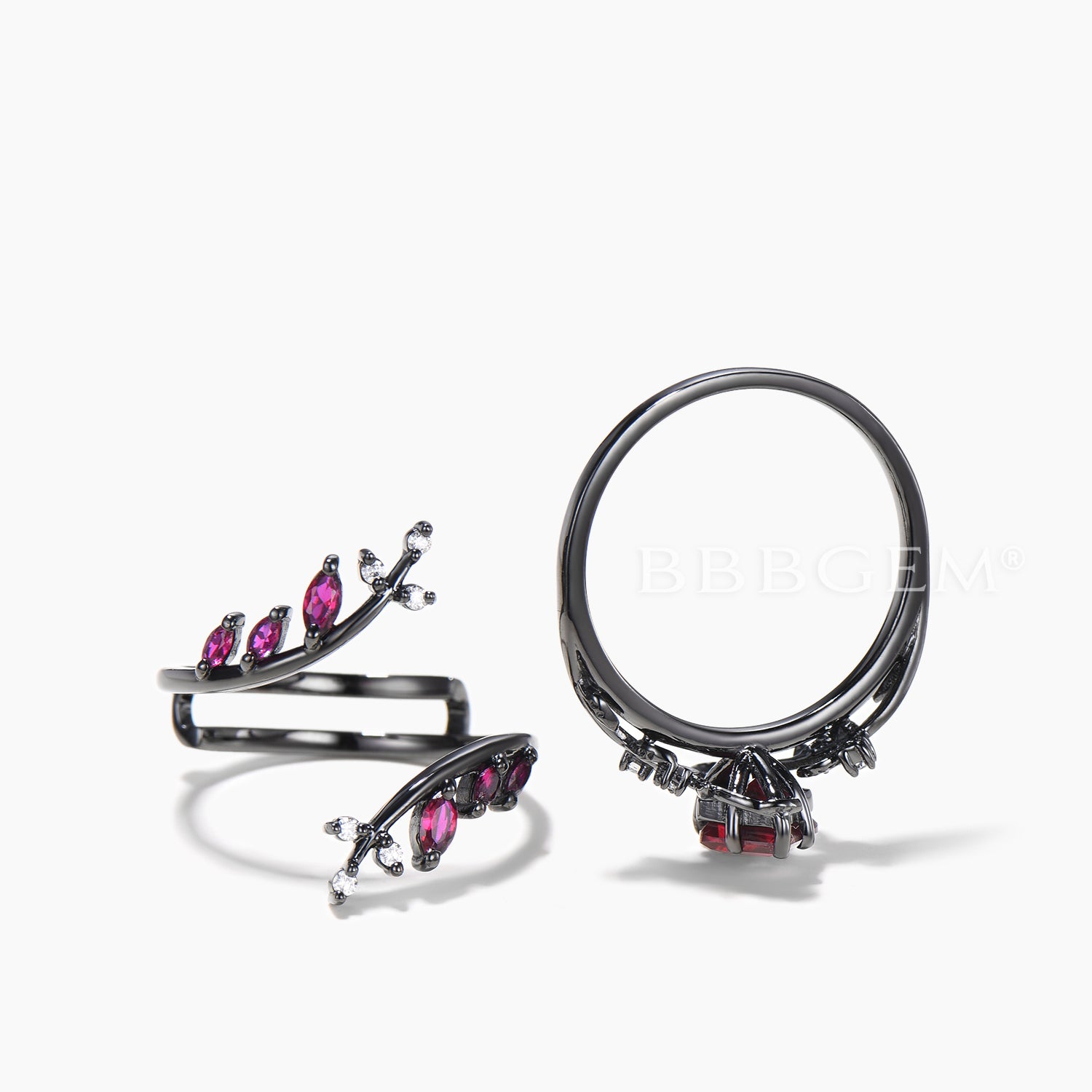 Exquisite Kite Cut Ruby Leaf Engagement Ring with Diamond Branch - Vintage Gothic Bridal Jewelry Set for Weddings, Anniversaries & Romantic Occasions