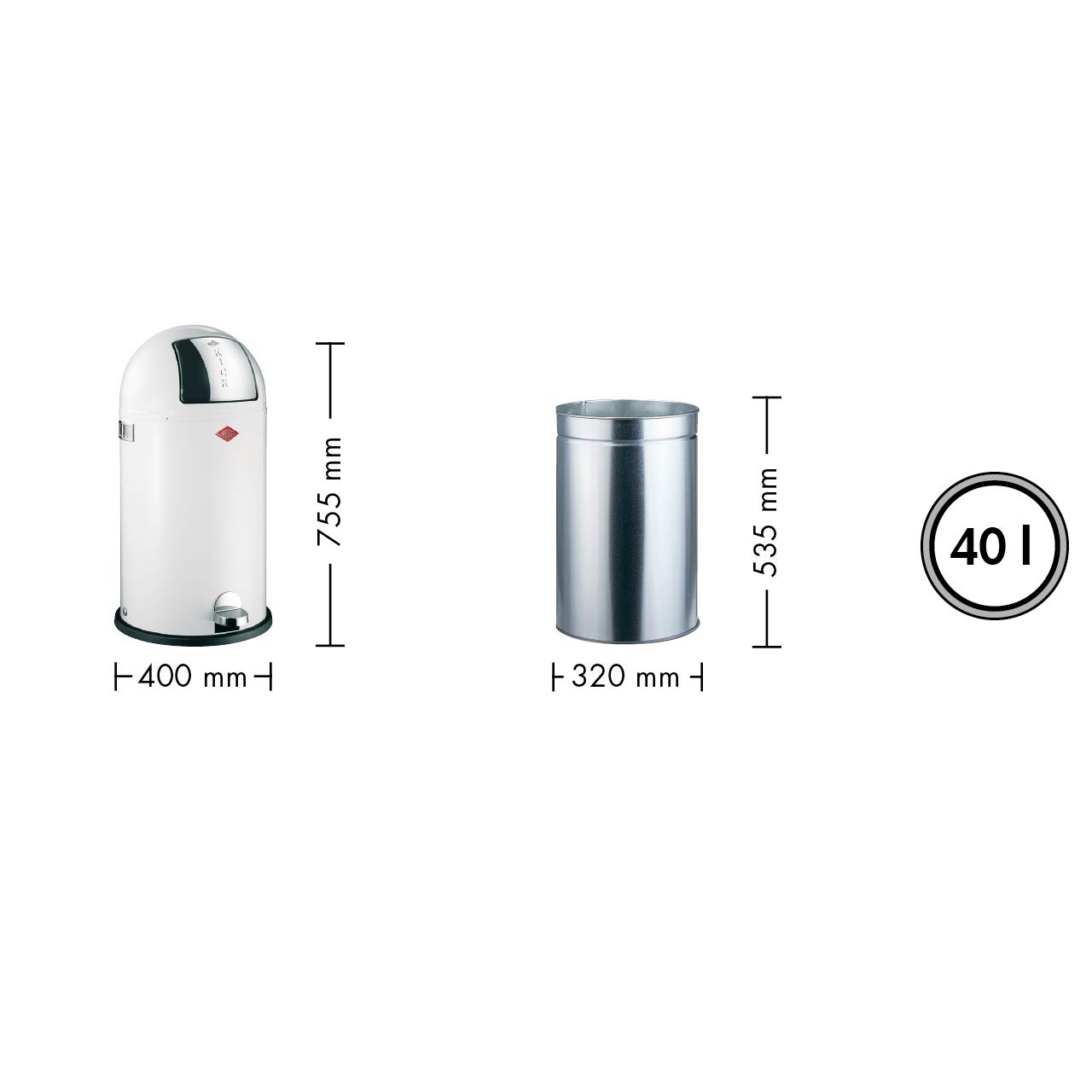 Wesco Kickboy Step Trash Can - 10.6 Gallon (40L) German-Made Powder Coated Steel Garbage Bin in Almond - Perfect for Kitchen, Office, Bathroom & Outdoor Use