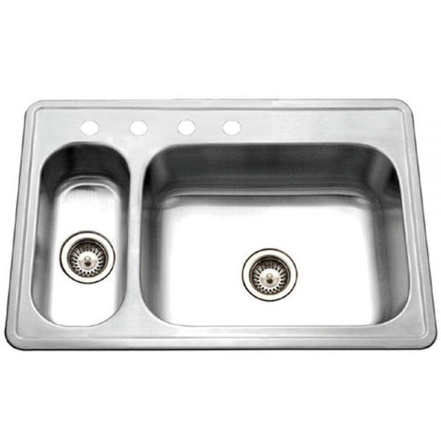 Houzer Legend Series 33-Inch Stainless Steel Drop-in Topmount 80/20 Double Bowl Kitchen Sink with Strainer - Perfect for Modern Kitchens, Restaurants & Food Prep Areas