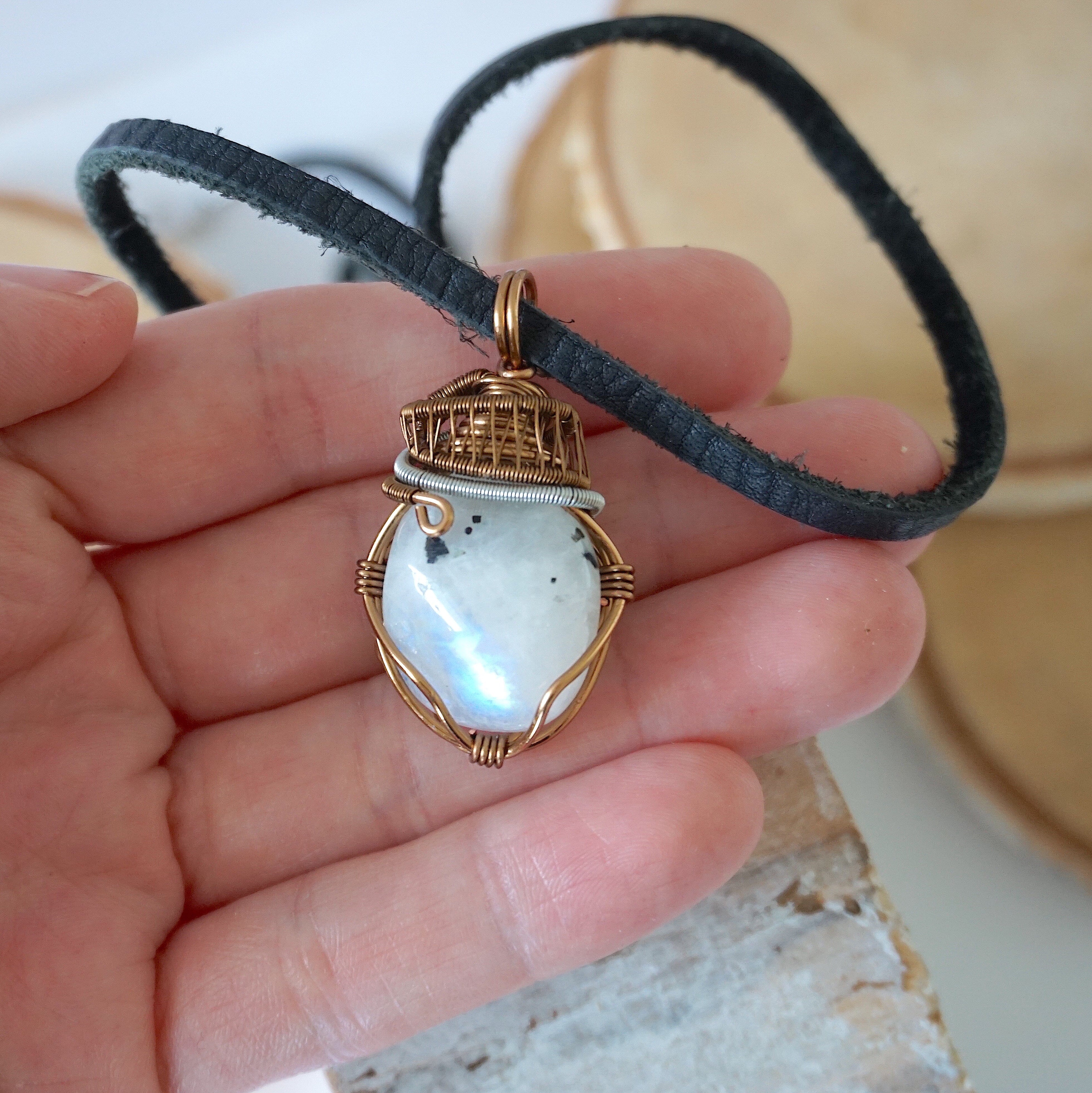 Rainbow Moonstone Necklace in Antique Bronze & White Gold Plated - Elegant Jewelry for Women, Perfect for Weddings, Parties & Special Occasions