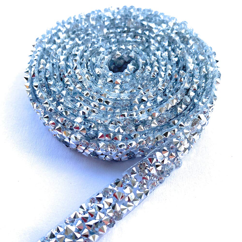 Diamond Rhinestone Mesh Ribbon - Silver Bling Crystal Wrap Jewel Strips (1CM x 3Yard) for Wedding Cake Decor, Birthday Crafts, Centerpieces, Belt Accessories - Perfect for DIY Decorations & Party Supplies