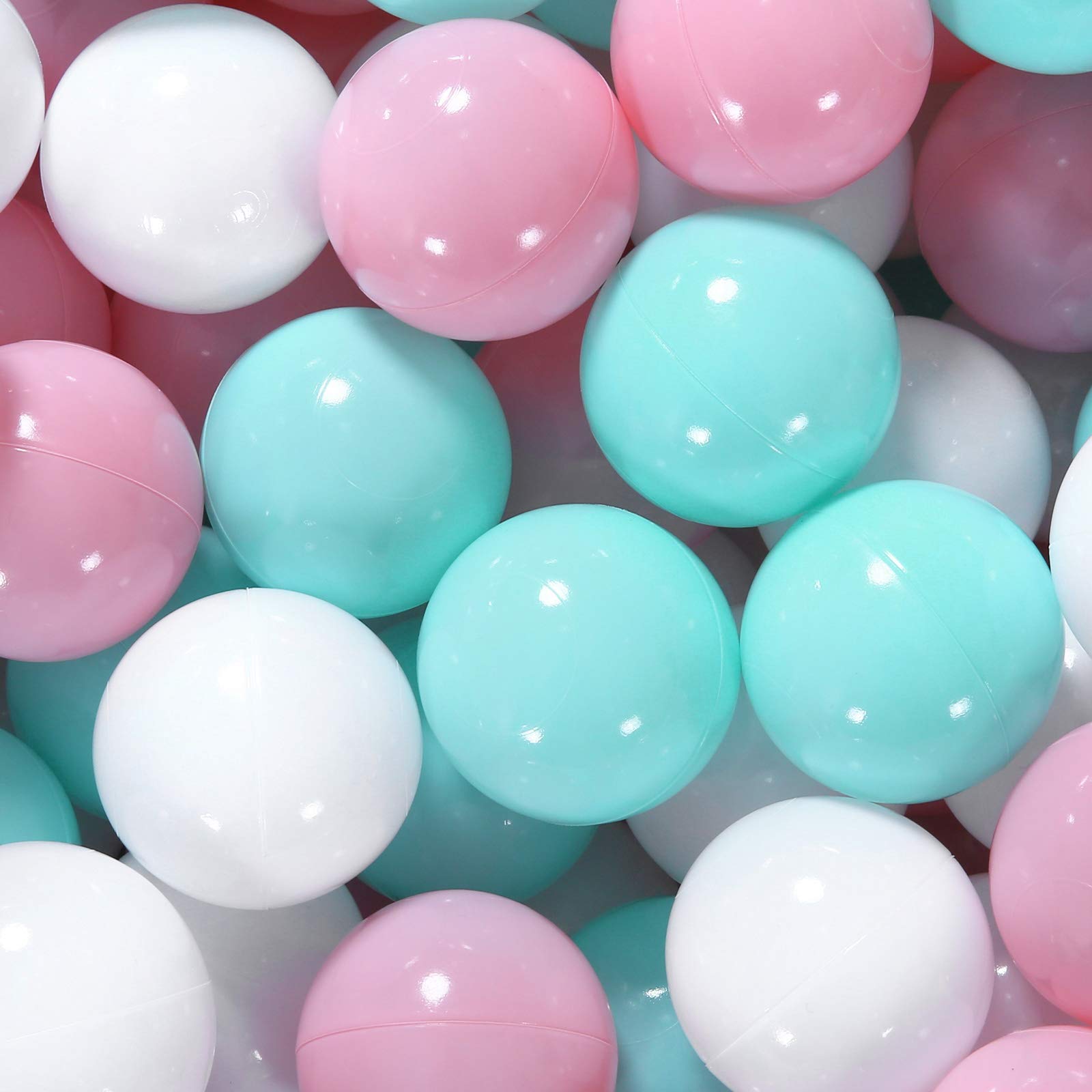 N+A Crush Proof Plastic Ball Pit for Babies & Toddlers - 100-Pack Non-Toxic Balls with Storage Bag (Pink, Green, White) - Indoor Playpen, Sensory Toys for Kids, Daycare & Birthday Party Activities