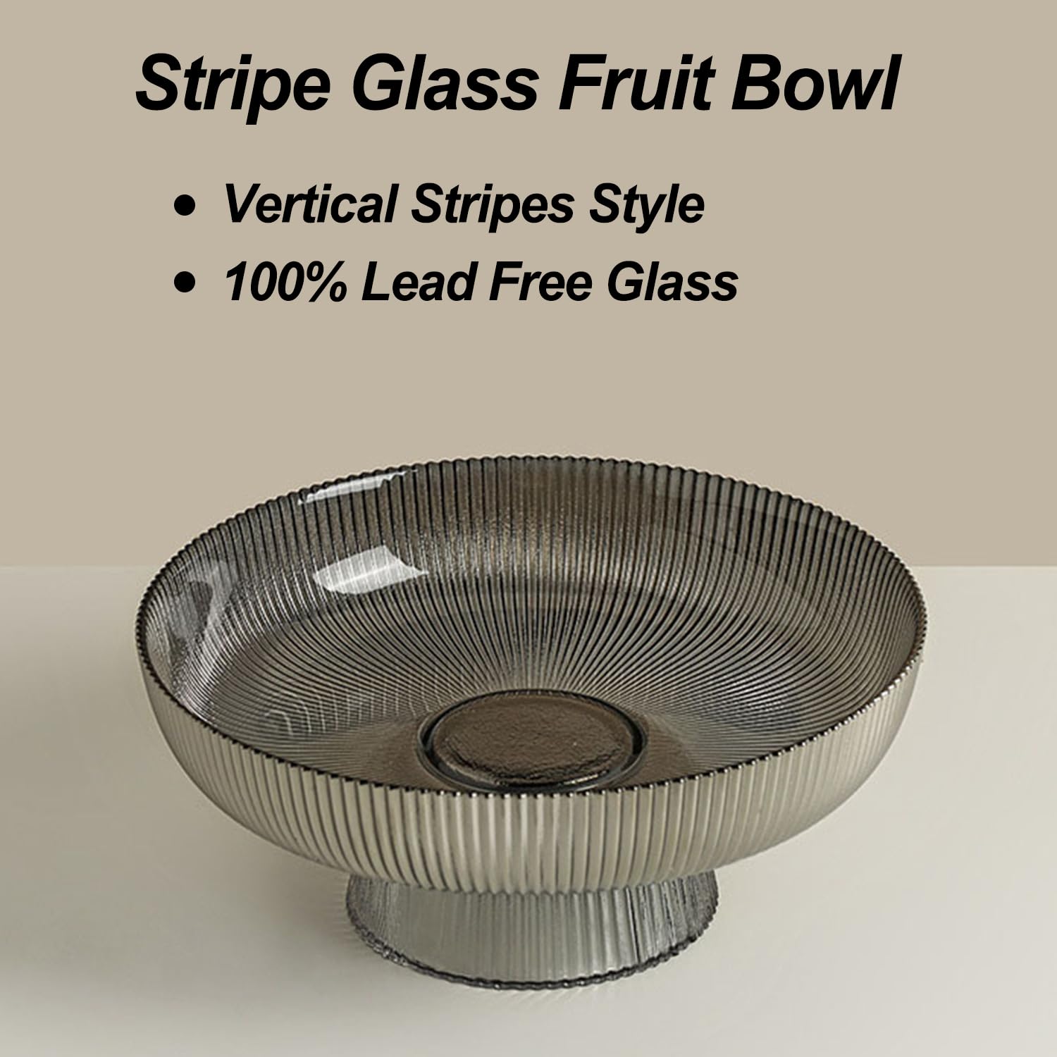 Premium Glass Fruit Bowl - Large Decorative Pedestal Bowl for Kitchen Counter & Table Décor | Elegant Light Gray Serving Bowl for Fruits, Snacks, and Centerpiece Displays