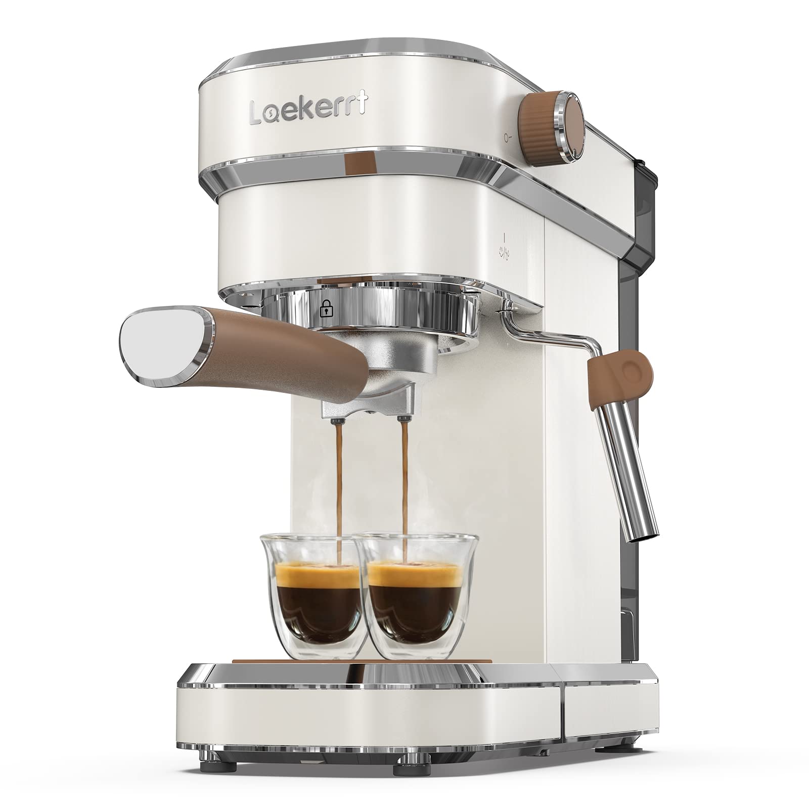 Laekerrt 20 Bar Espresso Machine with Milk Frother - Compact Stainless Steel Coffee Maker for Home, Perfect for Latte & Cappuccino - Ideal for Small Kitchens, Office Use, and Coffee Enthusiasts (White)