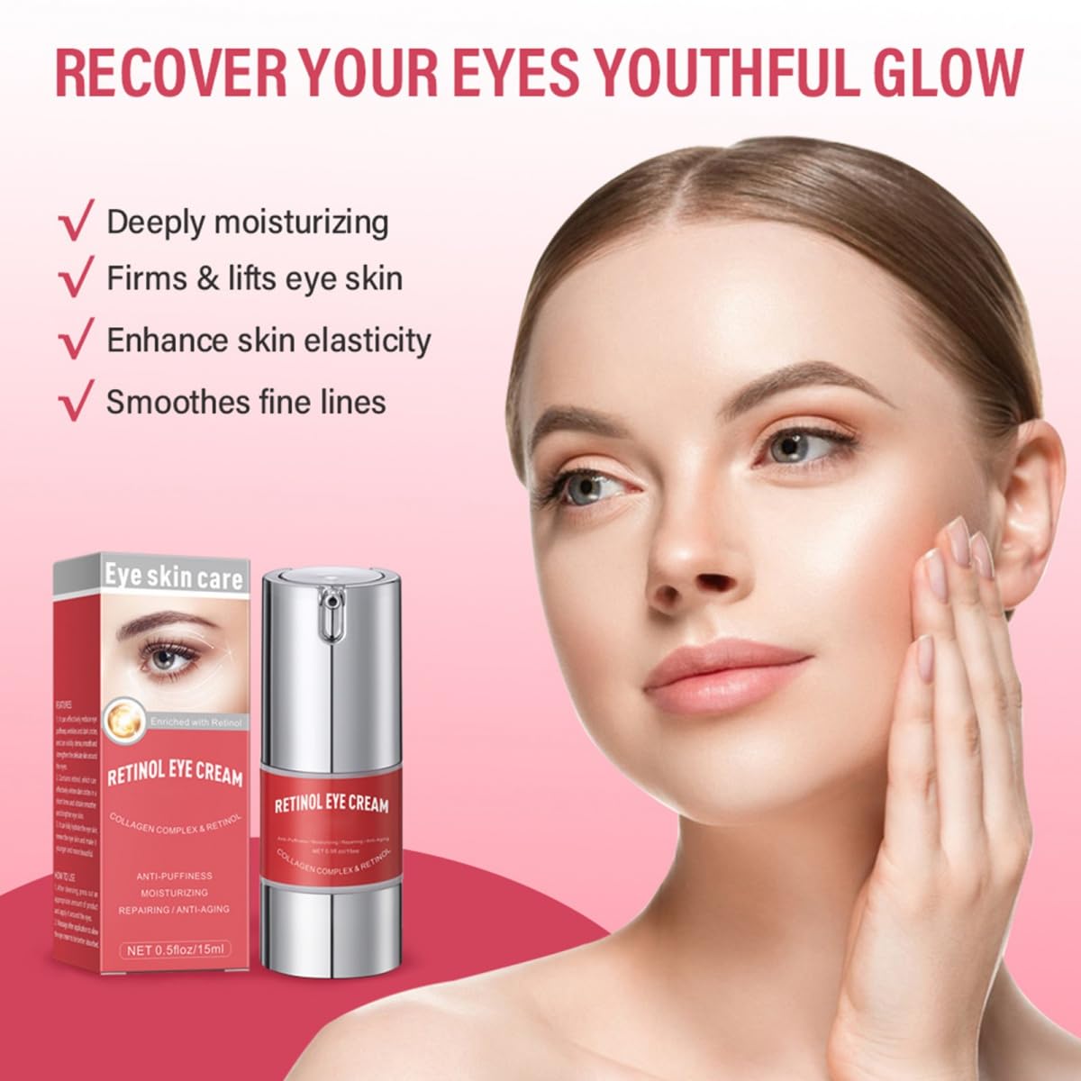 **Retinol Eye Cream for Dark Circles & Puffiness – Anti-Aging Under Eye Treatment with Hyaluronic Acid & Collagen – Reduces Wrinkles & Fine Lines, Smooths & Moisturizes Skin – 15ml – Perfect for Nighttime Skincare Routine & Travel**