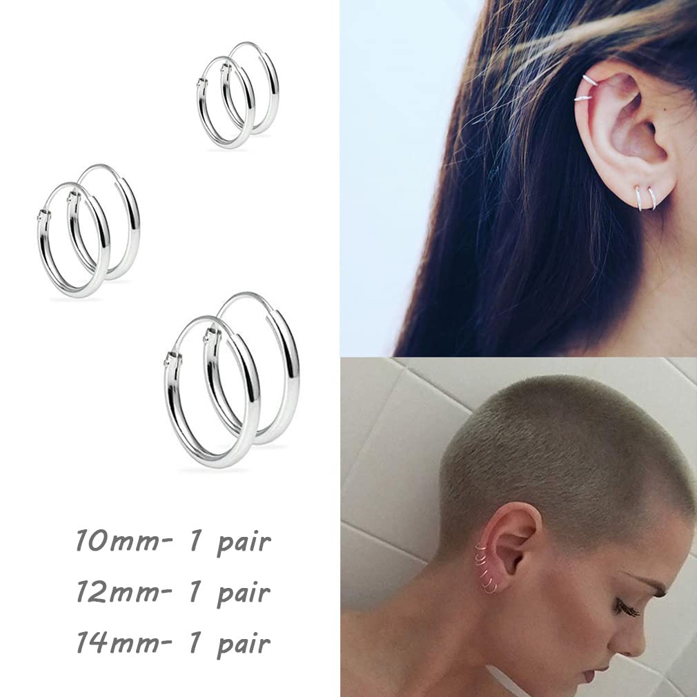 EPIRORA 925 Sterling Silver Hoop Earrings Set - 3 Pairs Small Cartilage Hoops for Women & Men | Hypoallergenic Tragus, Nose & Lip Rings | Perfect for Everyday Wear, Gifts & Piercing Jewelry