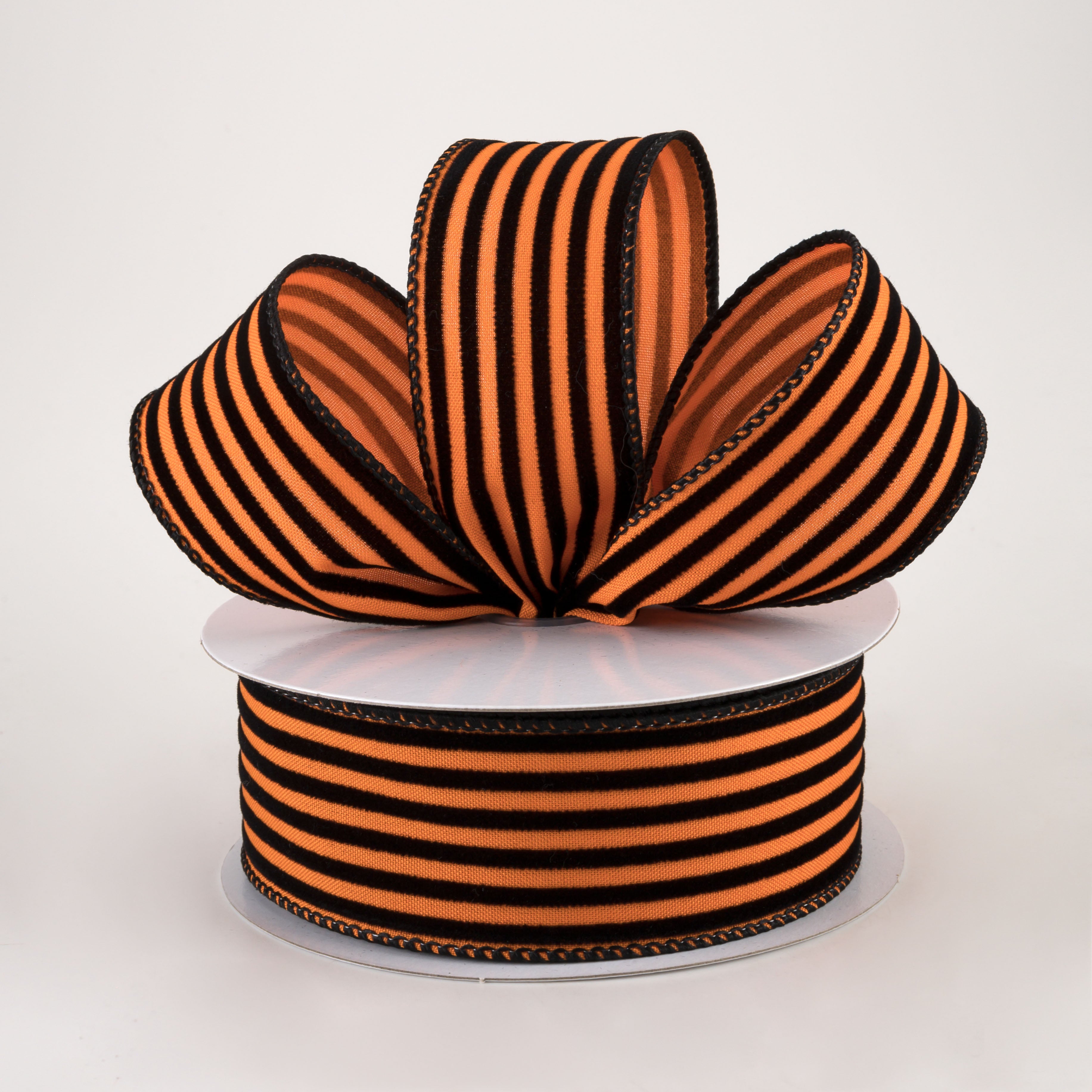 1.5 Inch Flocked Thin Cabana Stripe Ribbon - Orange & Black (10 Yards) - Perfect for Gift Wrapping, DIY Crafts, Party Decorations and Scrapbooking