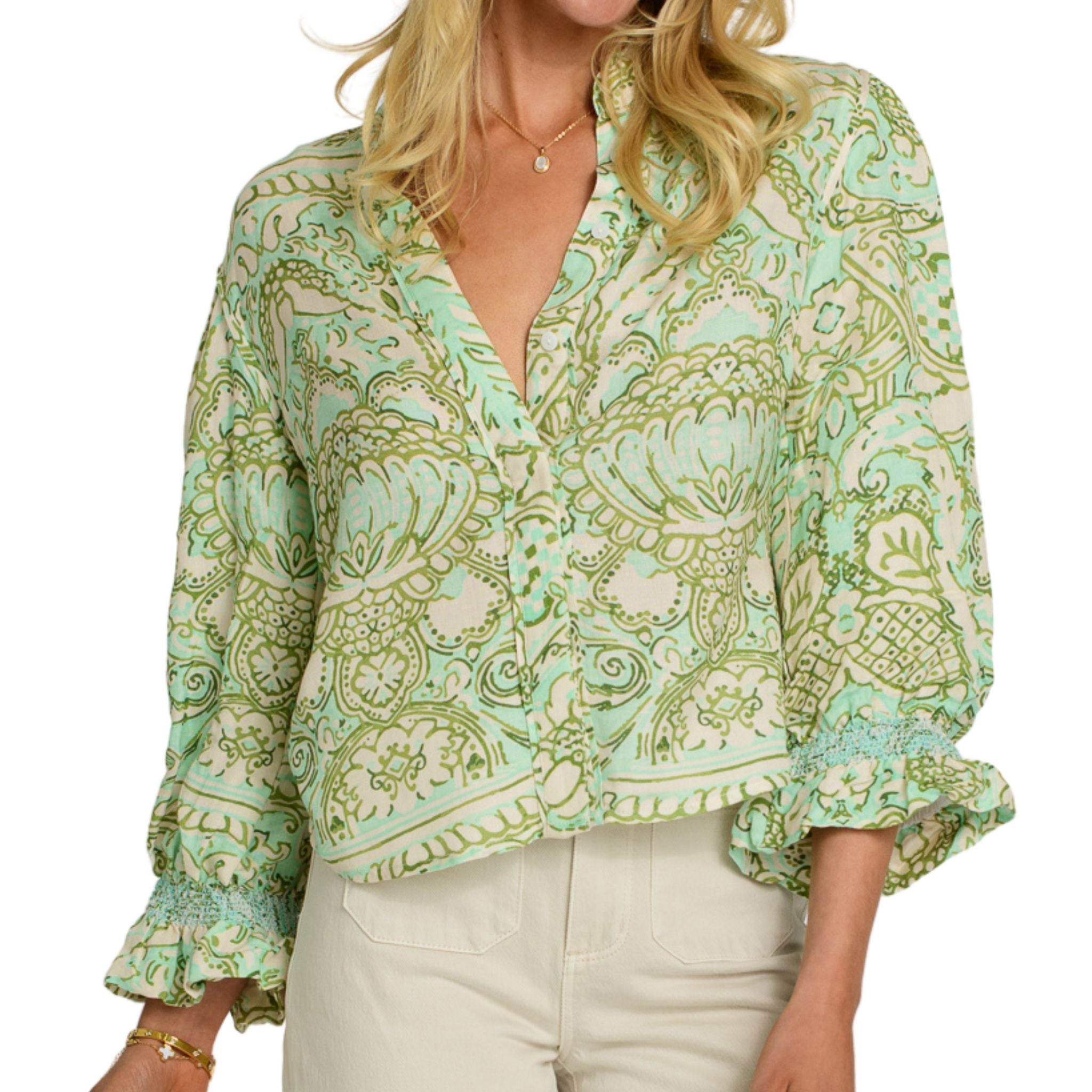 Emily Damask Top - Elegant Floral Print Blouse for Women | Perfect for Office Wear, Date Nights & Special Occasions