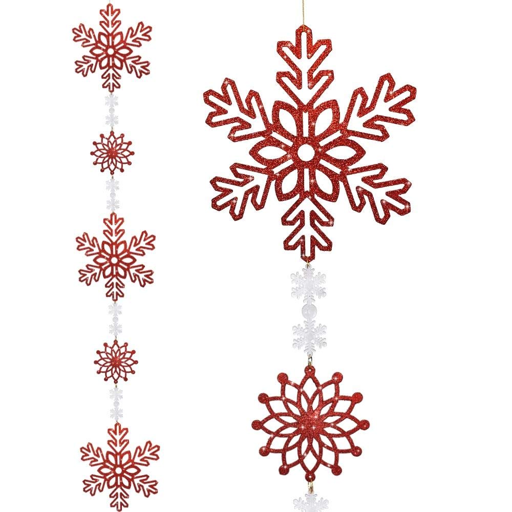 Banberry Designs 4.5ft Red Christmas Snowflake Garland - Large Festive Holiday Decor for Tree, Fireplace & Home Decoration