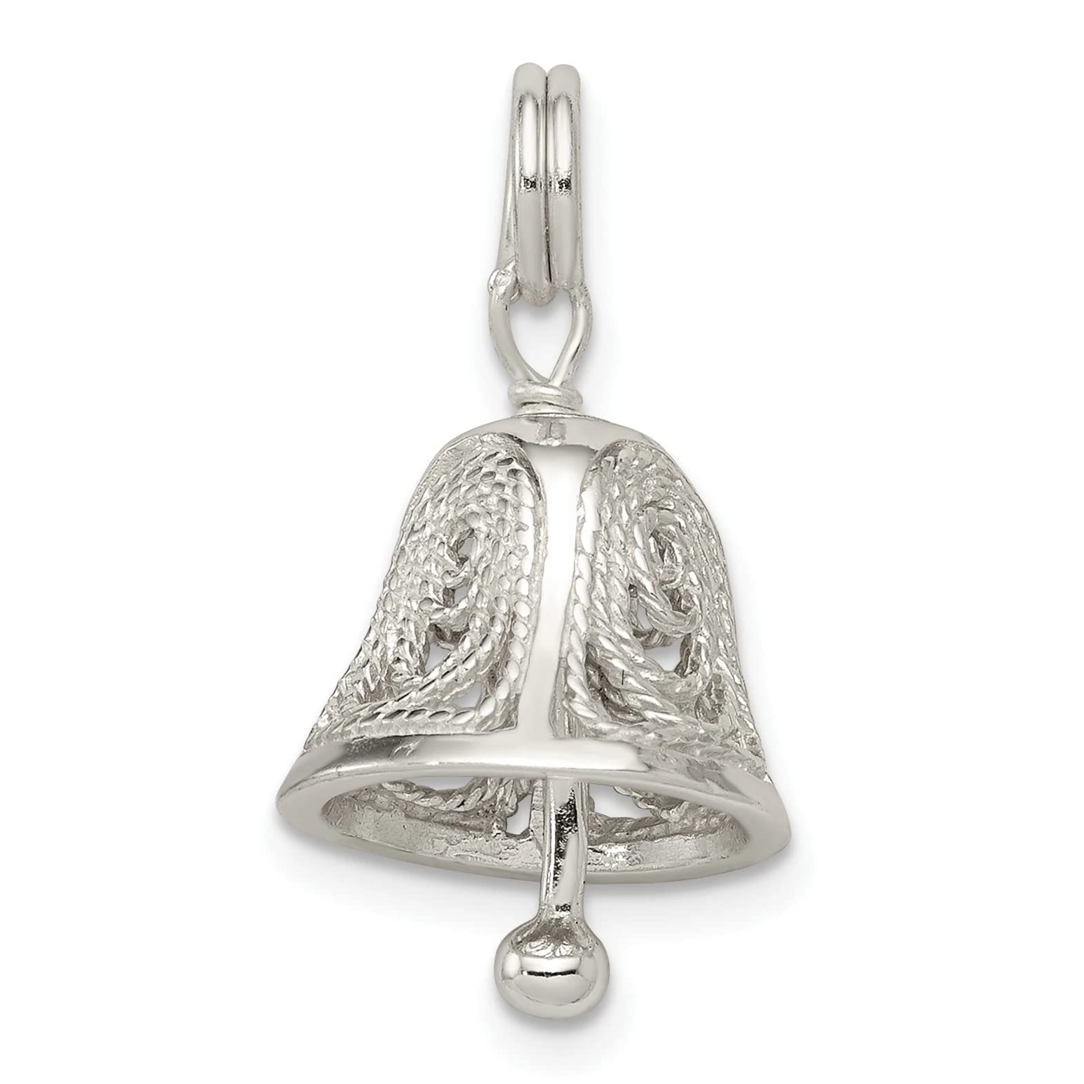 Exquisite Sterling Silver Filigree Movable Bell Charm Pendant - Perfect for Jewelry Making, DIY Crafts & Gift Giving