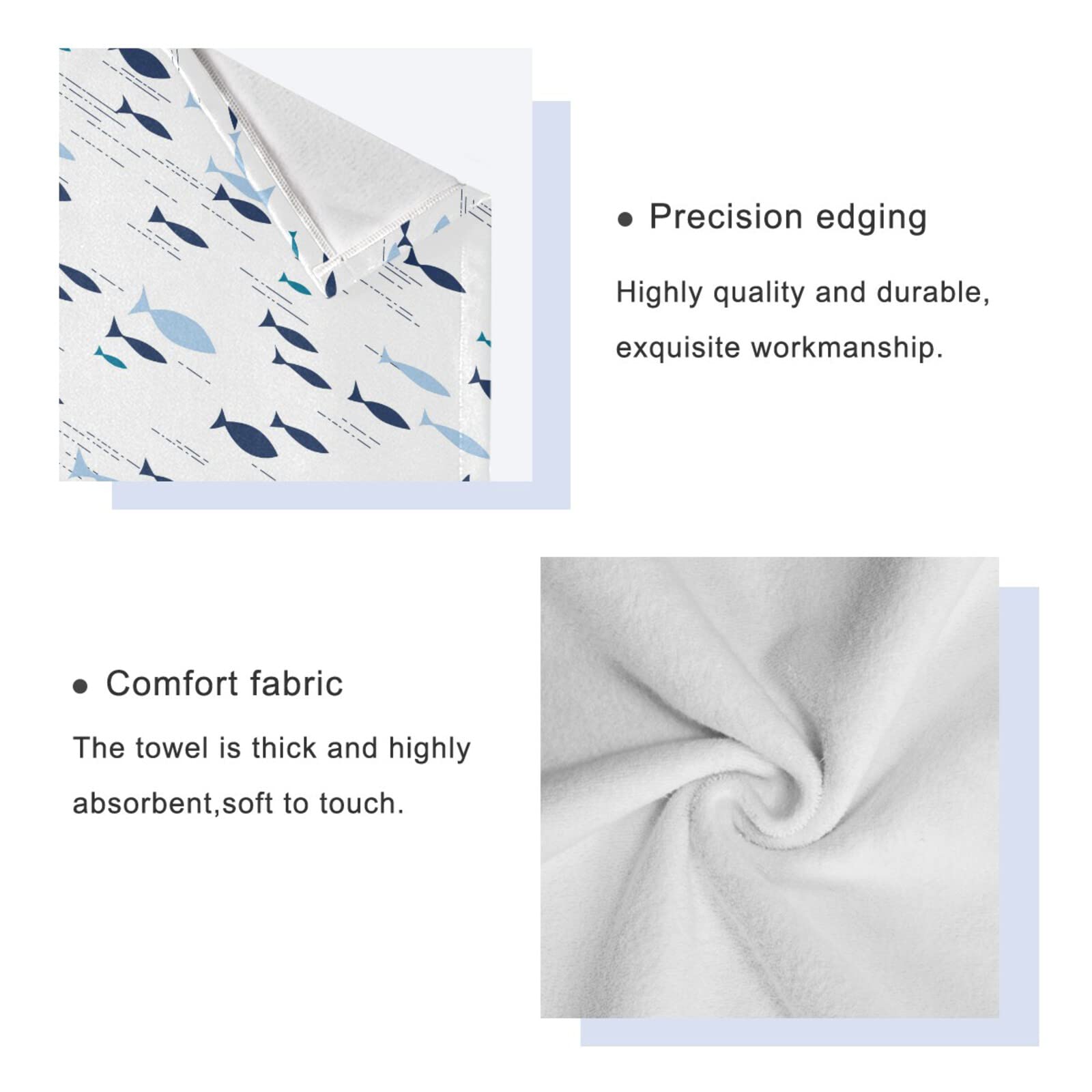 Premium 3-Piece Blue Fish Bath Towel Set - 1 Bath Towel, 1 Hand Towel, 1 Washcloth | Ultra Absorbent & Quick-Drying Soft Cotton Towels for Bathroom, Hotel, Gym, Spa, Beach & Home Use