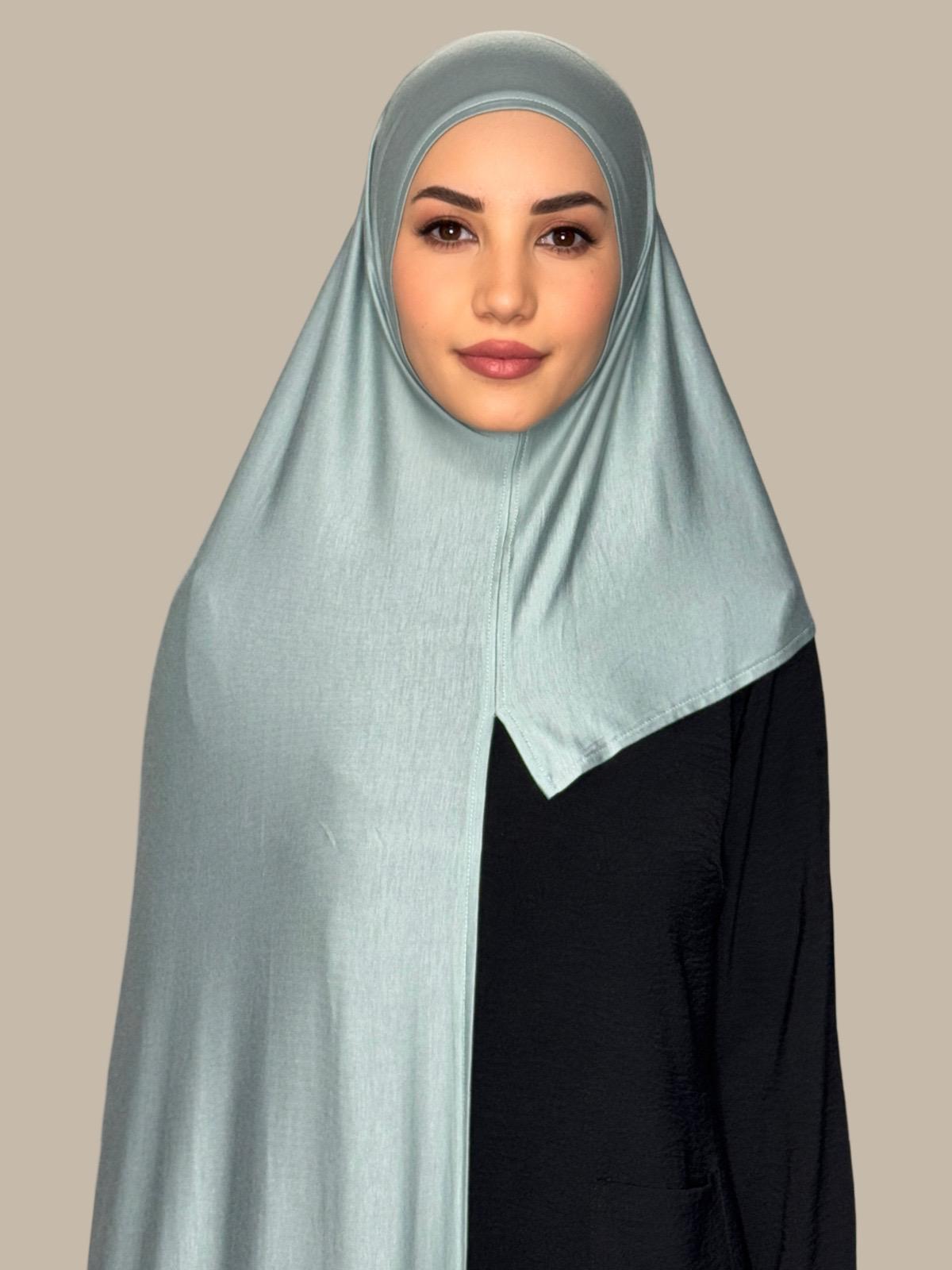 Pre-Sewn Jersey Hijab in Pale Cyan - Soft & Comfortable Muslim Headscarf for Daily Wear & Prayer