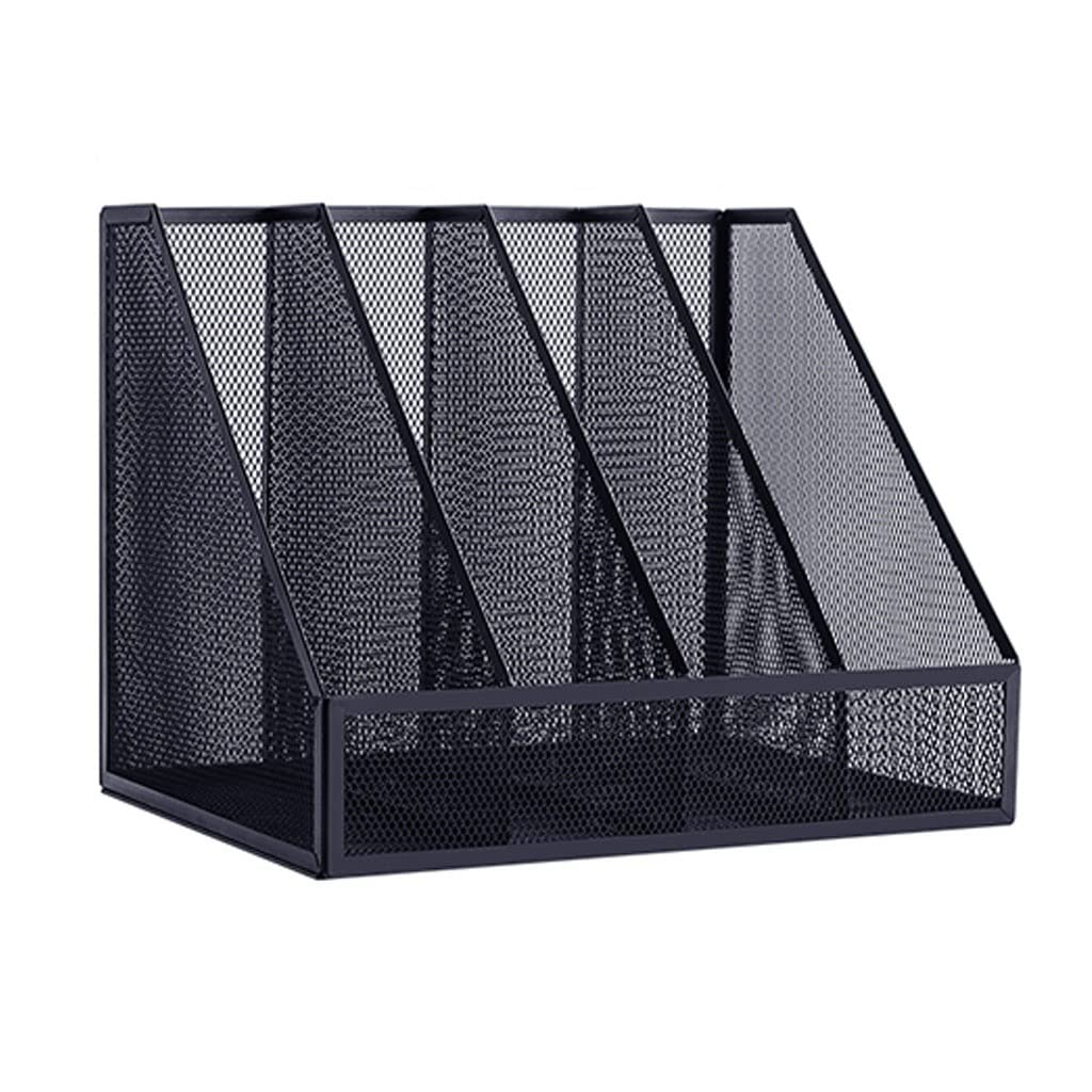 Mesh Magazine File Holder with 3 Vertical Compartments - Black Magazine Organizer Rack for Office, Home & Classroom Storage - Perfect for Bills, Documents, Books & Office Supplies (4 Grids)