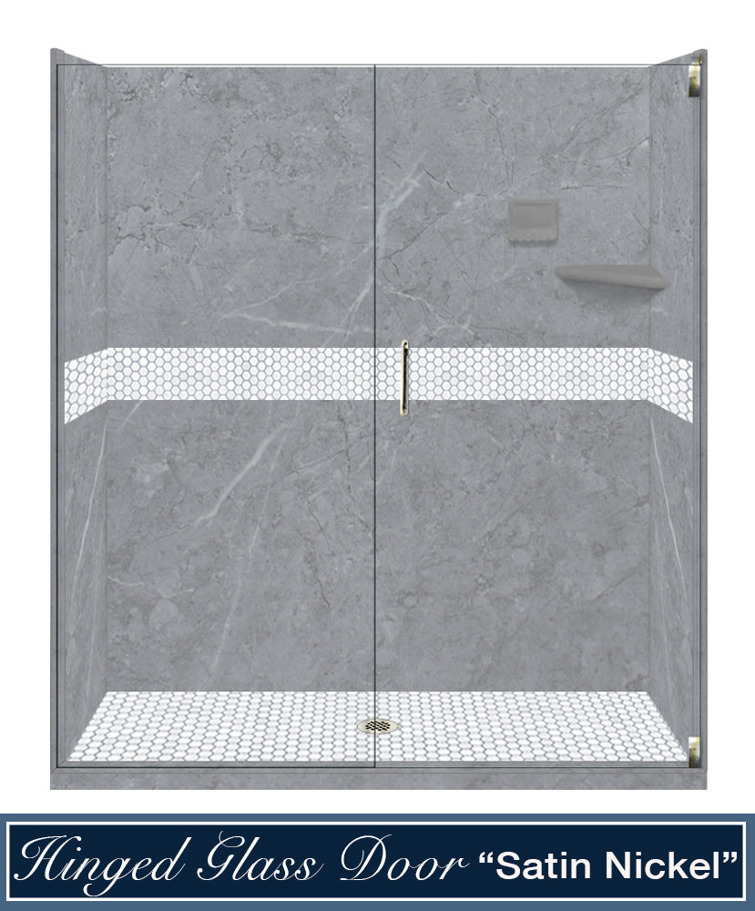 60 Alcove Grio Medici Marble & Pearl Hex Mosaic Tile - DIY Shower Remodel Kit for Bathroom & Backsplash - Waterproof Peel and Stick Wall Tiles for Kitchen, Laundry Room & Home Decor