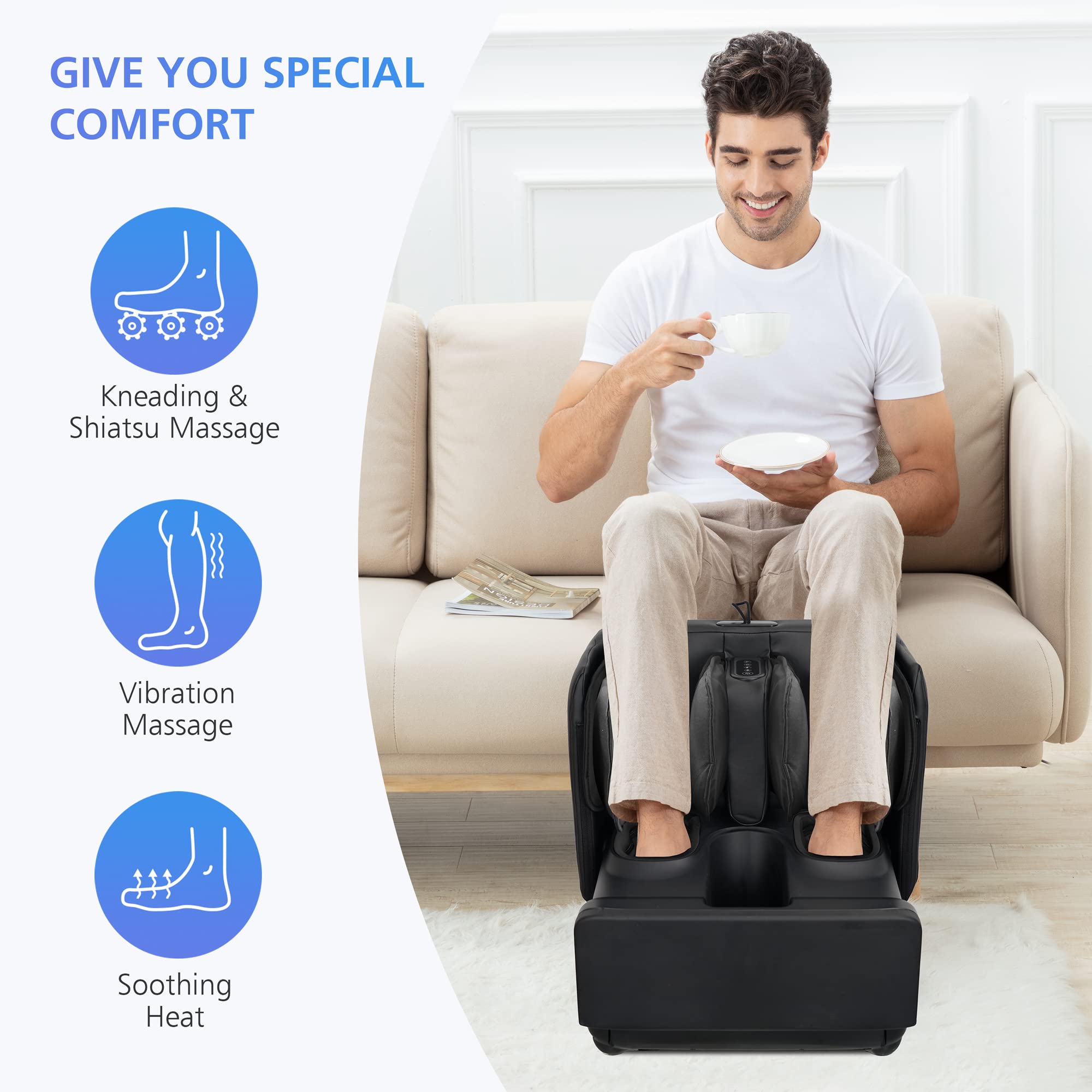 COMFIER 2-in-1 Shiatsu Foot Massager with Heat & Ottoman Foot Rest - Kneading, Vibration, Compression Massage for Feet, Ankles, Calves & Legs - Relieve Muscle Pain & Fatigue - Perfect for Home, Office & Post-Workout Recovery