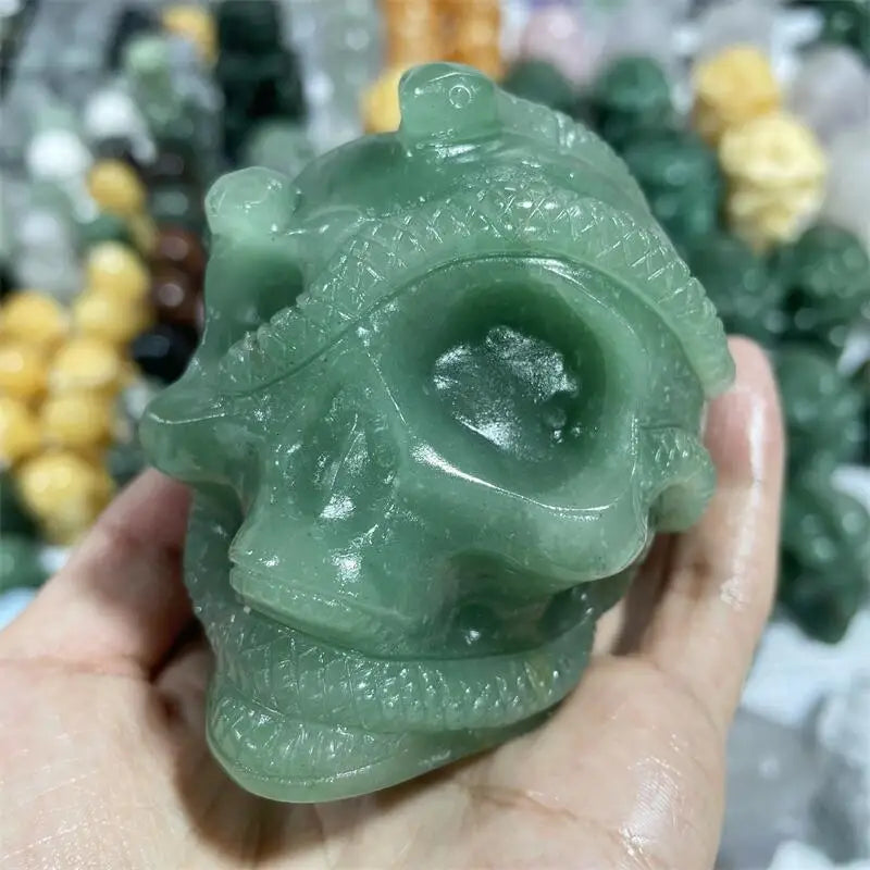 Natural Green Aventurine Snake Skull Crystal Carving - Healing Stone for Energy, Fashion Jewelry & Halloween Home Decor - Lucky Gift for Spiritual Wellness & Meditation - Perfect for Yoga, Reiki & Altar Decor (1pc)