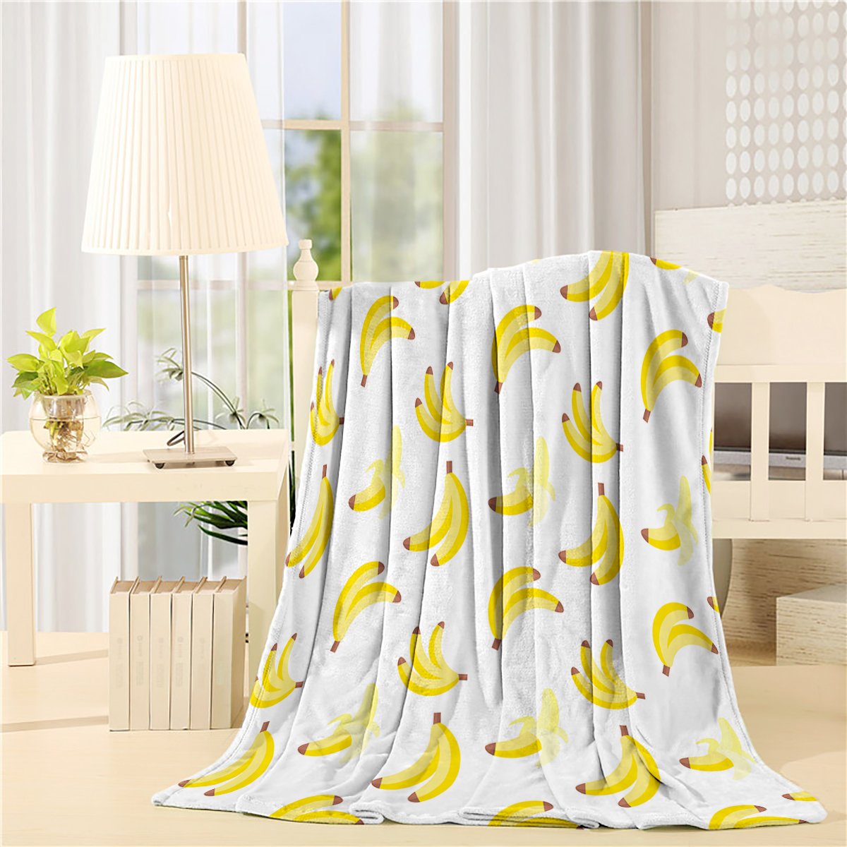 YOUNGKIDS Summer Themed Fleece Throw Blanket - Soft Plush Flannel Blanket with Yellow Banana Fruit Decor (40x50 inches) for Sofa, Couch, Bed, Chair - Perfect for Picnics, Beach Outings & Cozy Home Decor