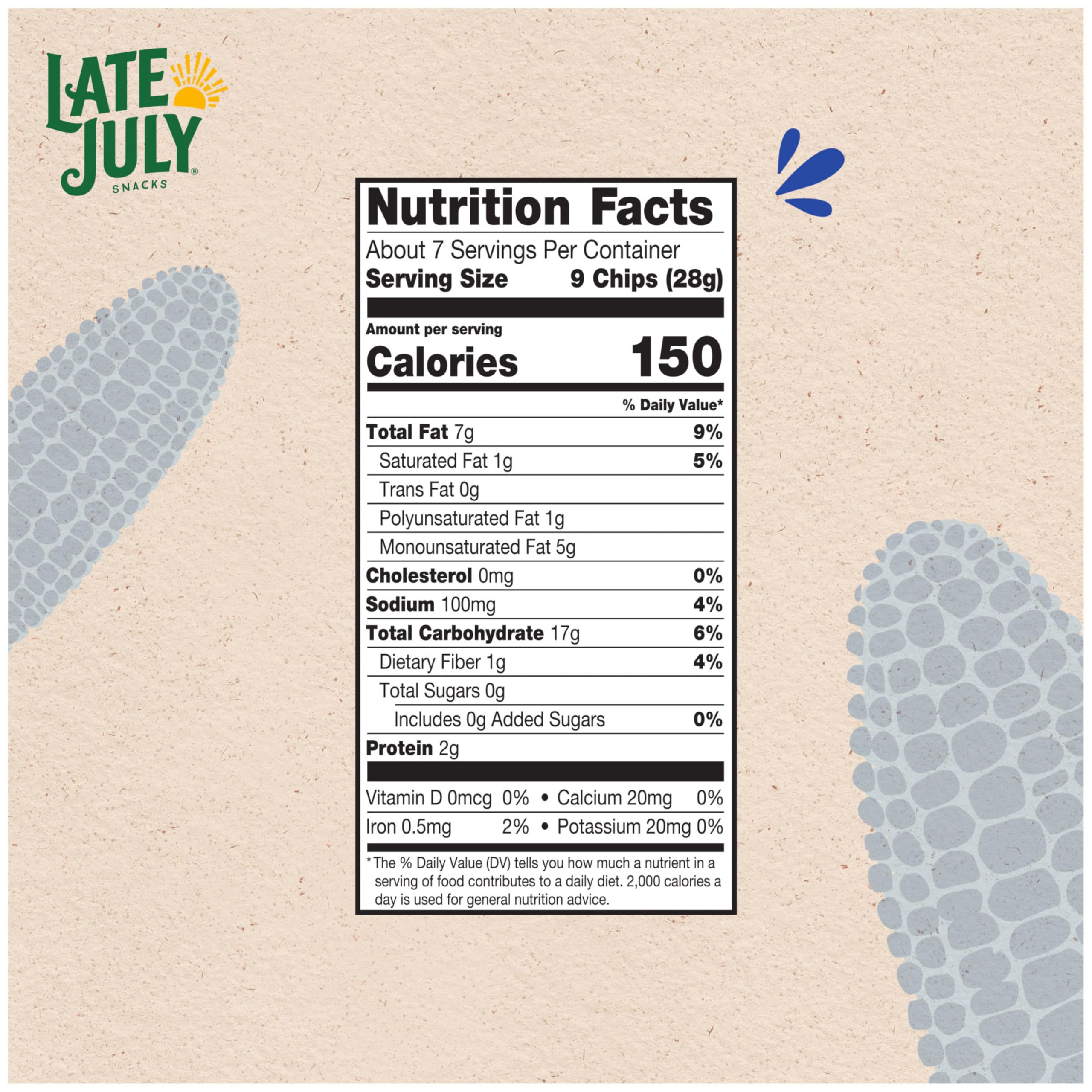Organic Blue Corn Tortilla Chips by Late July Snacks - 7.4oz Bag, Non-GMO, Gluten-Free, Vegan - Perfect for Parties, Snacking & Dips