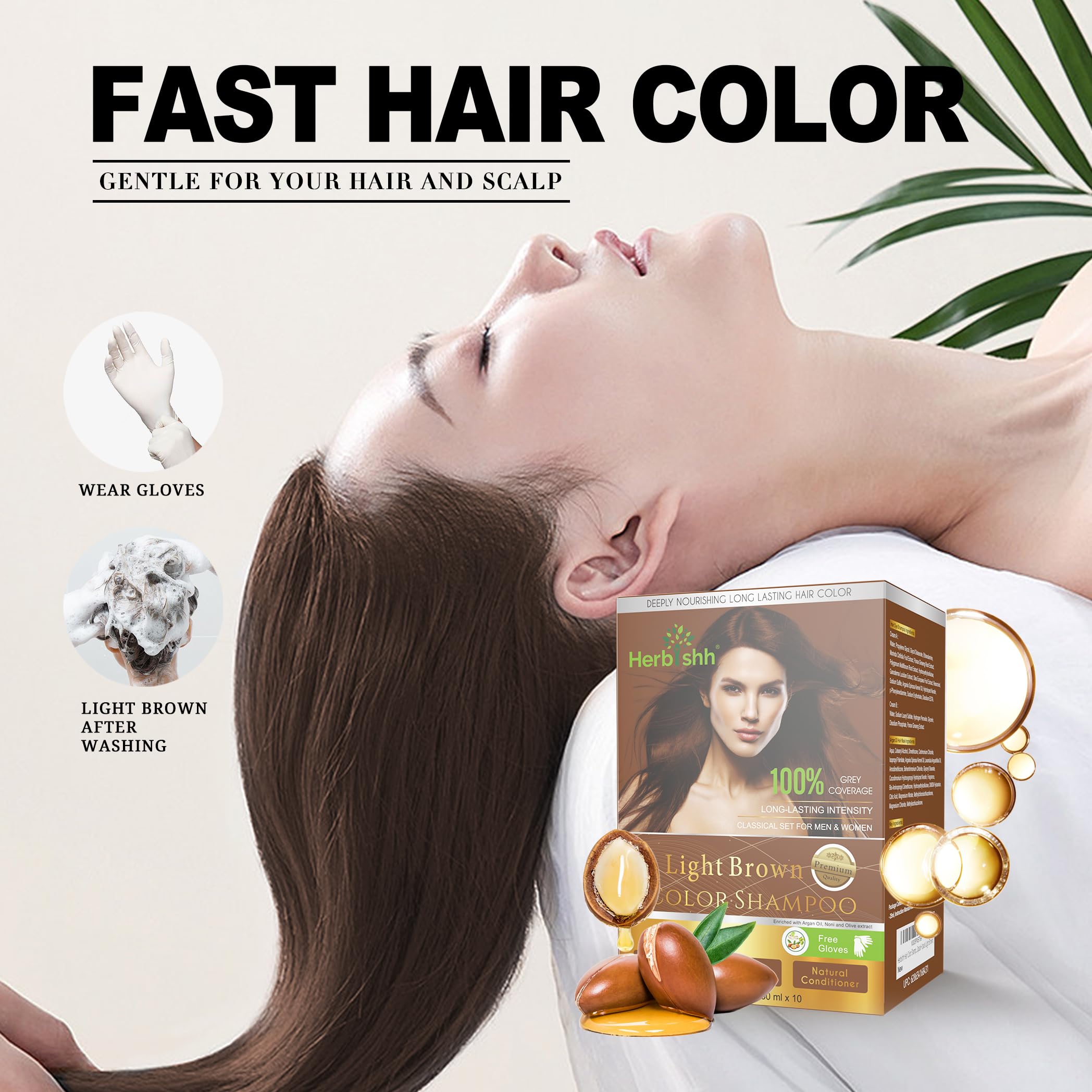 Herbishh Gray Hair Color Shampoo - Light Brown Tint for Women & Men | Hair Wax Stick Included | At-Home Hair Coloring & Styling Solution for Natural-Looking Coverage