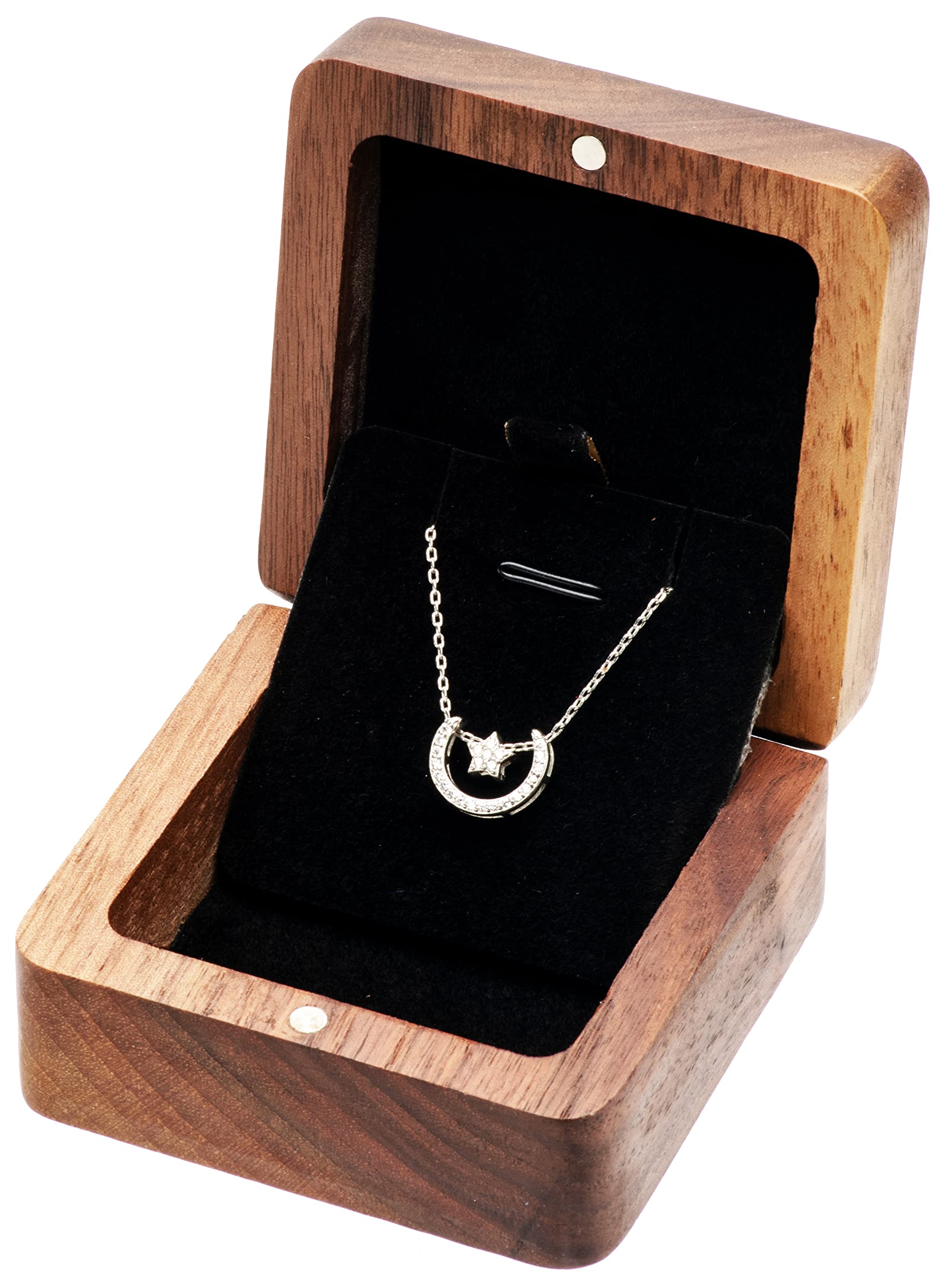 Vintage Natural Walnut Wood Jewelry Box - Elegant Necklace & Pendant Storage Case with Black Velvet Lining - Perfect for Anniversary Gifts, Proposal, Christmas Presents & Jewelry Display (Great for Home Decor, Gift Wrapping & Jewelry Organization)
