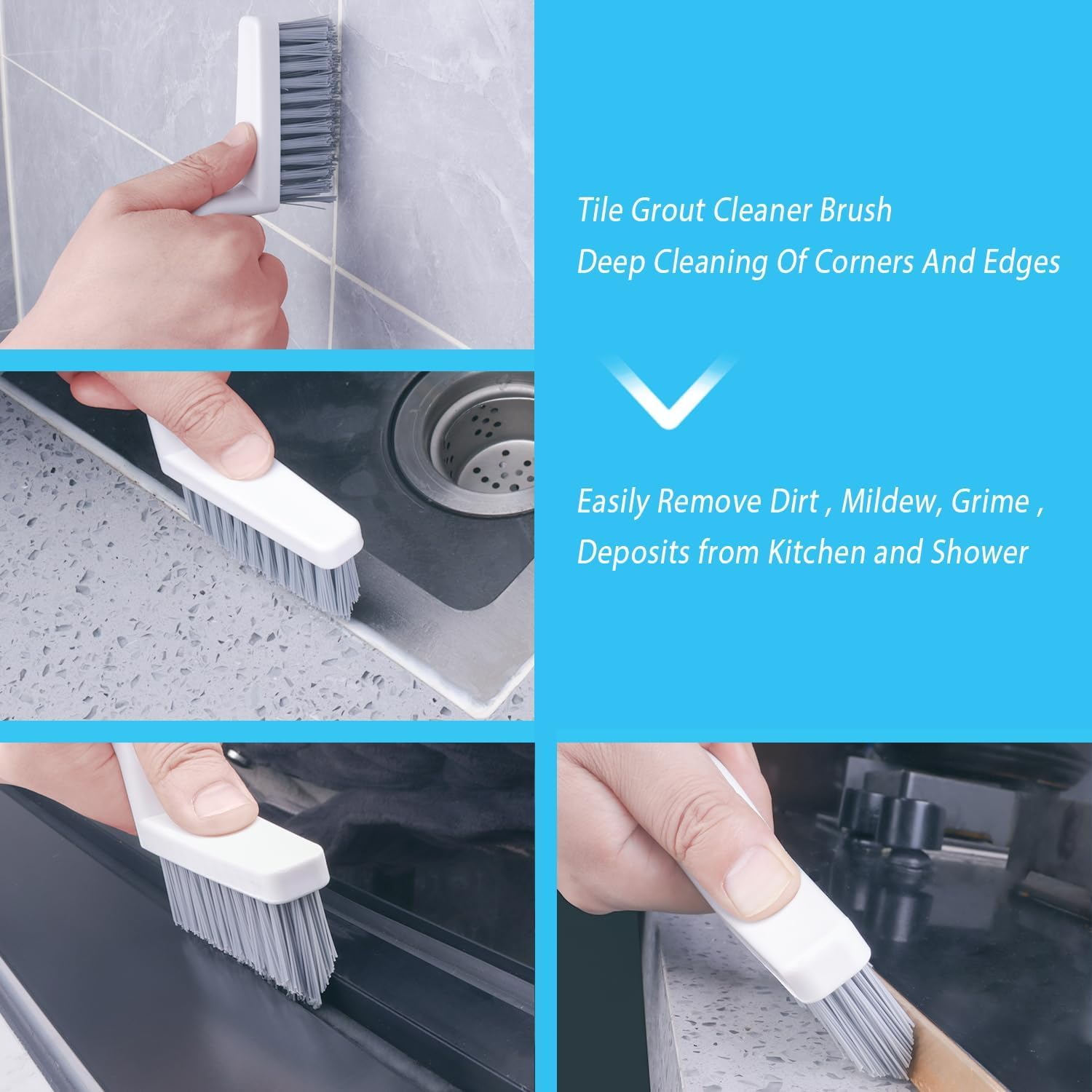 **Heavy Duty Grout Brush Set - 4 Pack Stiff Bristle Tile & Shower Cleaner for Bathroom Floors - Black Scrub Brush for Deep Cleaning Grout Lines, Ceramic Tiles, and Kitchen Backsplash (Perfect for Home & Commercial Use)**