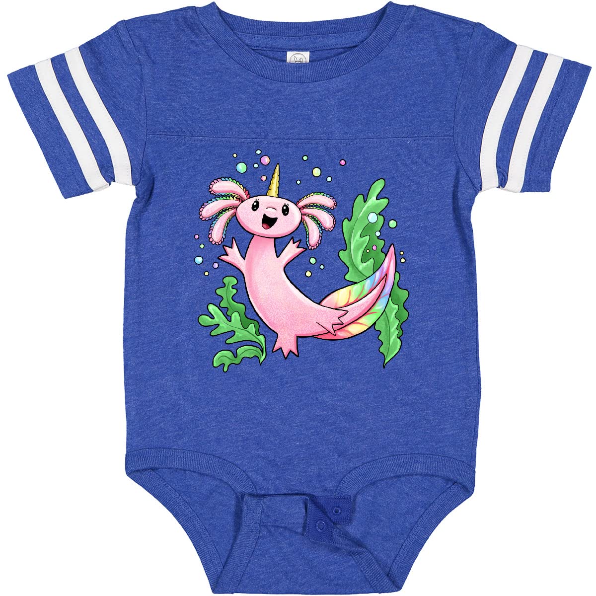 Inktastic Axolotl Unicorn with Rainbow Tail, Bubbles and Seaweed Baby Bodysuit - Cute & Soft Cotton Onesie for Newborns, Infants - Perfect for Playtime, Photo Shoots & Everyday Wear
