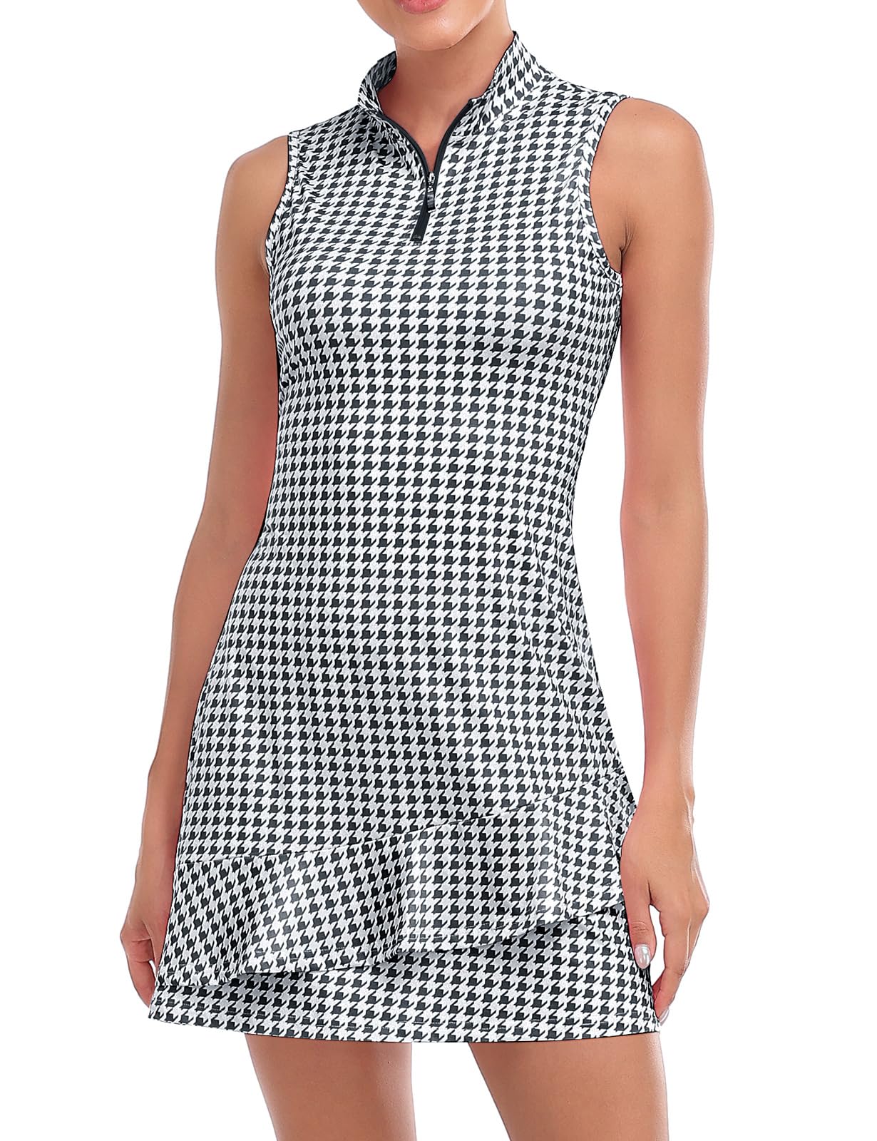 Viracy Women's Sleeveless Tennis Dress with Built-in Shorts & Pockets - Ruffle Zip-Up Stand Collar Golf Outfit for Tennis, Golf & Casual Wear