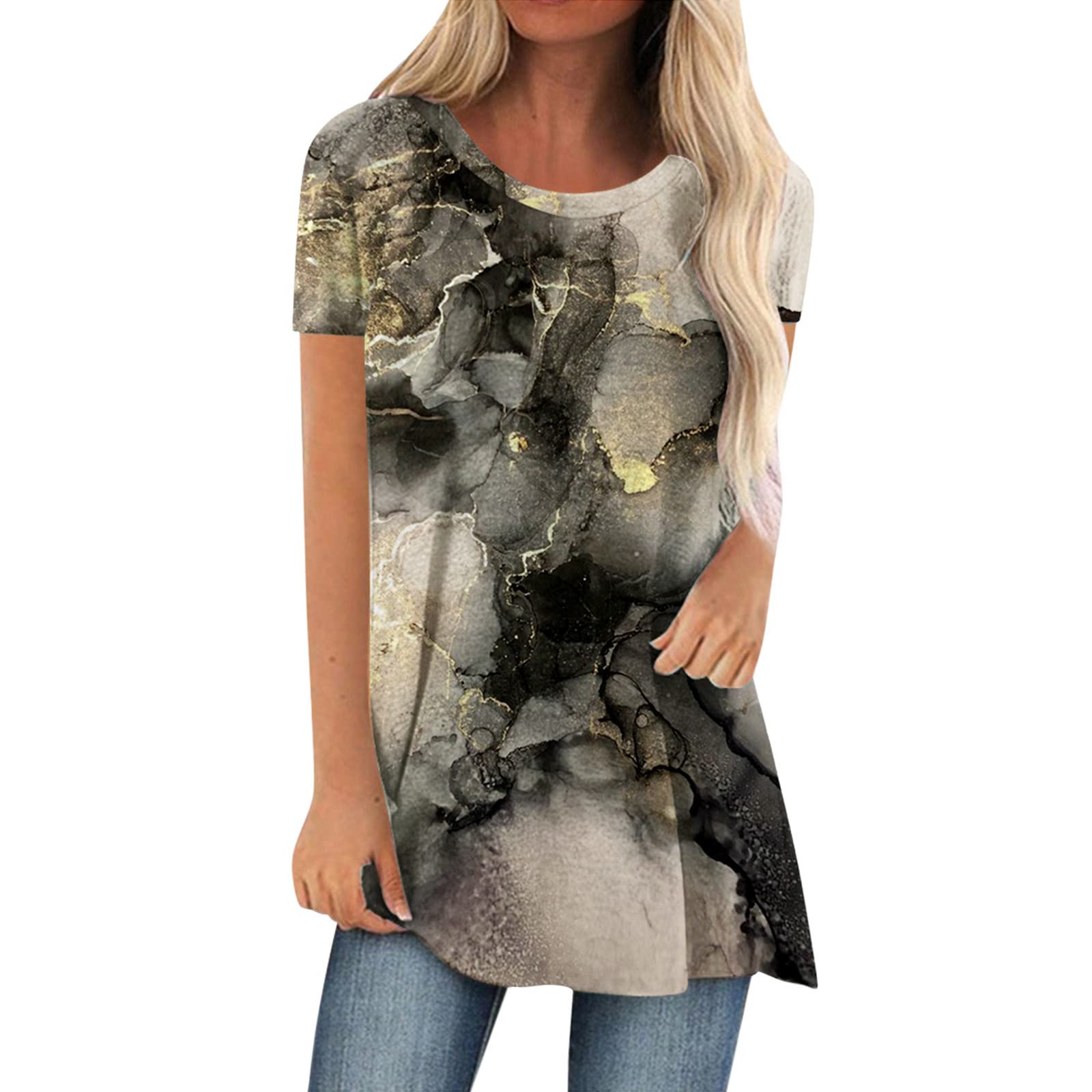 Women's Casual Summer Tunic Top - Floral Print Loose Fit Short Sleeve T-Shirt | Comfortable White Tee for Women | Perfect for Beach Outings, Weekend Wear & Casual Office Looks