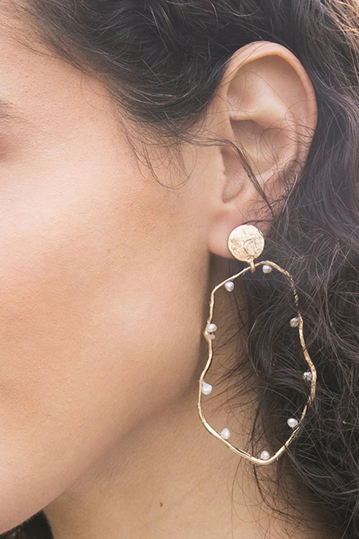 Pearl Embellished Abstract Hoop Earrings for Women - Trendy Boho Dangle Earrings for Party, Wedding & Everyday Wear