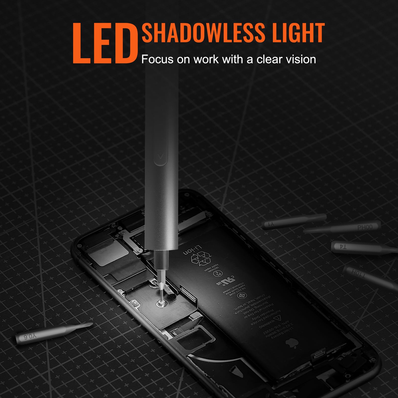 VEVOR Mini Electric Screwdriver Set - 27 in 1 Cordless Precision Screwdriver with 360° LED Light & 24 Magnetic Bits, Repair Tool for Phone, Laptop, Camera, Watch, Computer - Perfect for DIY Electronics Repair and Small Device Maintenance