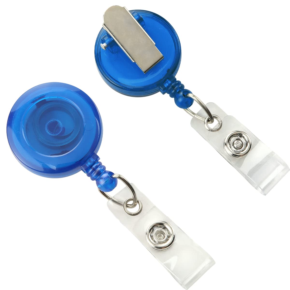 100 Pack Translucent Blue Badge Reels with Extra Tight Alligator Clip - Non-Swiveling Lanyard Accessories for ID Cards, Keys & Work Badges - Ideal for Hospitals, Offices & Security Professionals