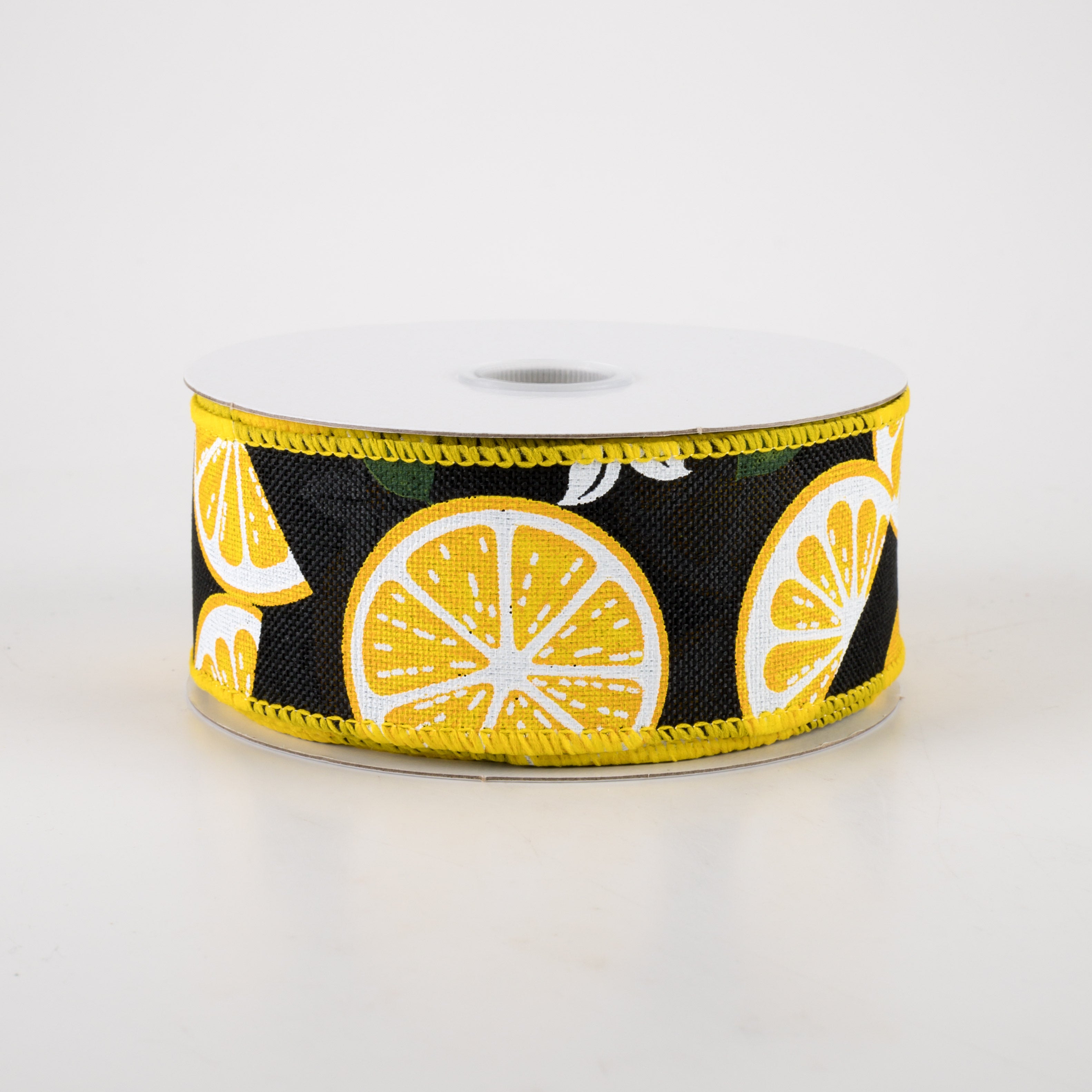 1.5 Inch Linen Lemons & Flowers Ribbon - Black (10 Yards) for Gift Wrapping, DIY Crafts, and Home Decor