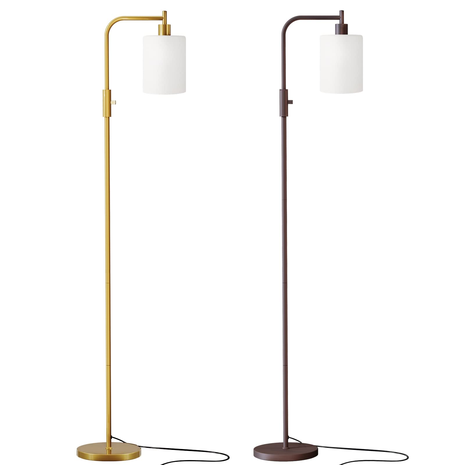 SUNMORY Modern Gold Industrial Floor Lamp with Brown Glass Shade & 3-Color Temperature LED Bulb - Adjustable Lighting for Living Room, Bedroom, Office & Reading Nook
