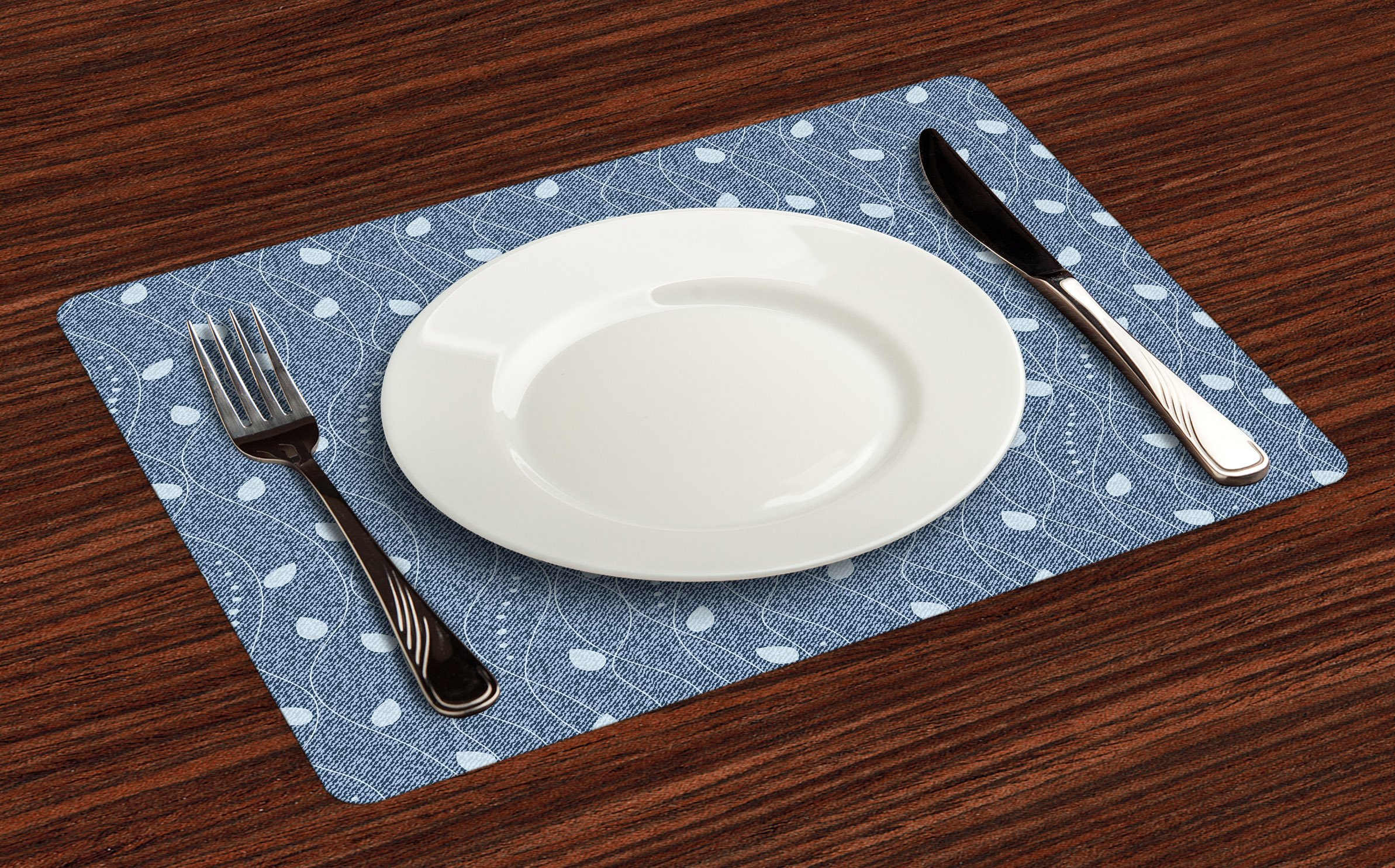 Ambesonne 4-Pack Leaves Placemats - Modern Art Deco Nature Design with Branches on Denim Background - Washable Fabric Table Mats for Dining Room & Kitchen Decor in Slate Blue - Perfect for Dinner Parties, Holiday Gatherings & Everyday Use