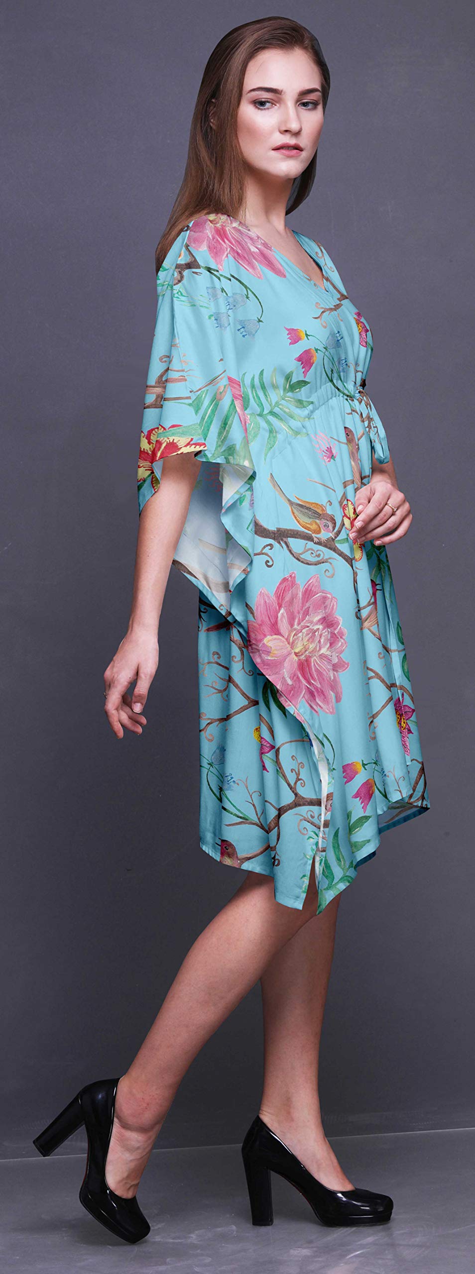 Bimba Women's Short Caftan Midi Dress - Beach Cover Up Swimwear, Summer Boho Kaftan Dress for Poolside, Vacation & Resort Wear