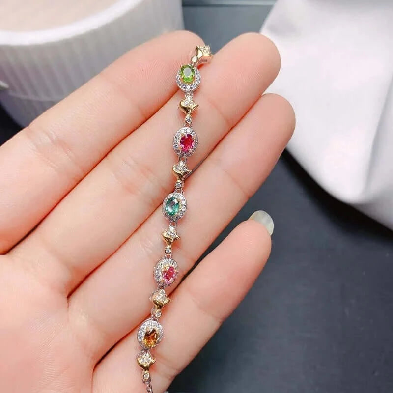 925 Sterling Silver Tourmaline Gemstone Chain Bracelet for Women - Elegant Adjustable Jewelry Gift for Birthday, Anniversary & Special Occasions