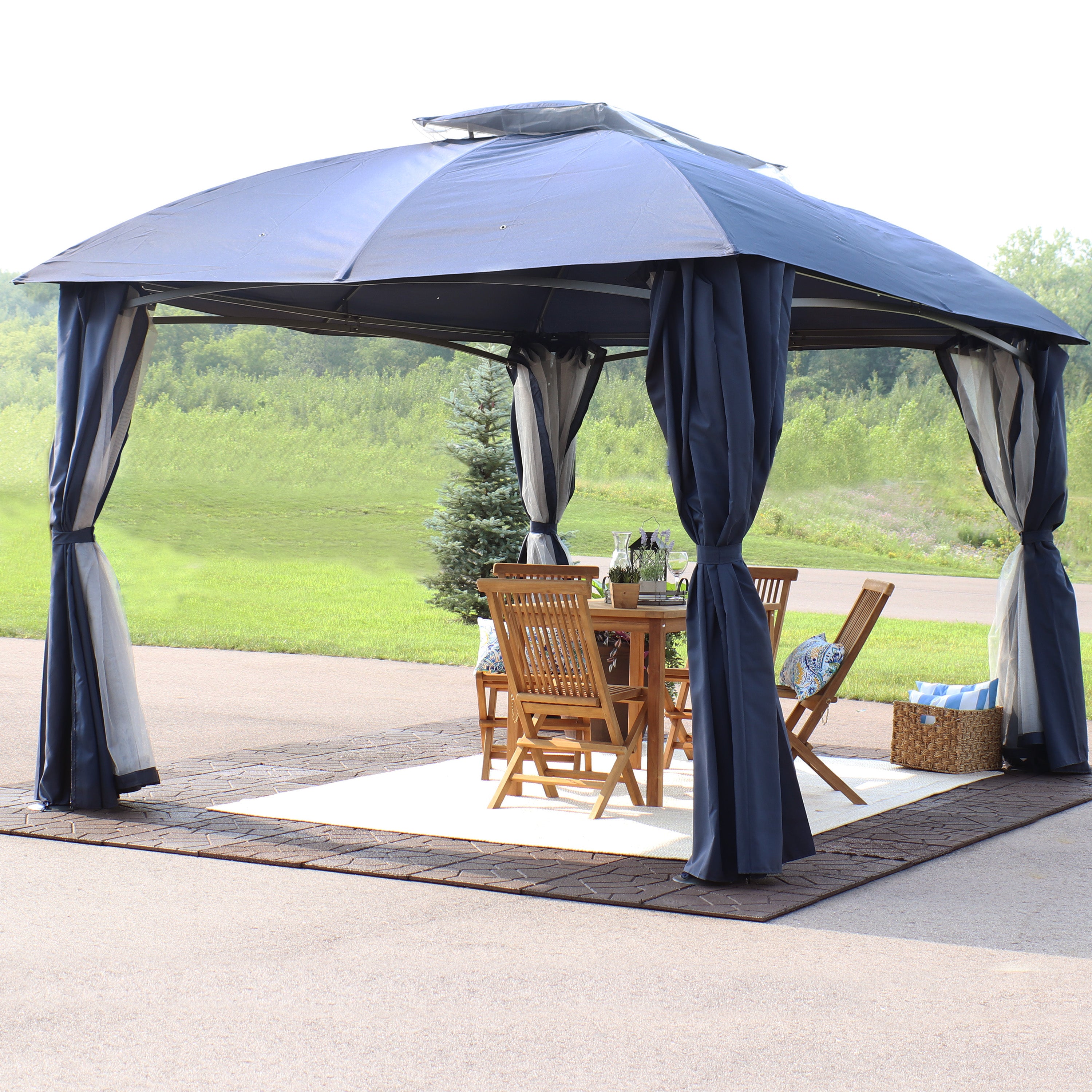 10' x 13' Outdoor Gazebo with Mesh Screens & Privacy Walls - Perfect for Patio, Backyard, and Garden Relaxation