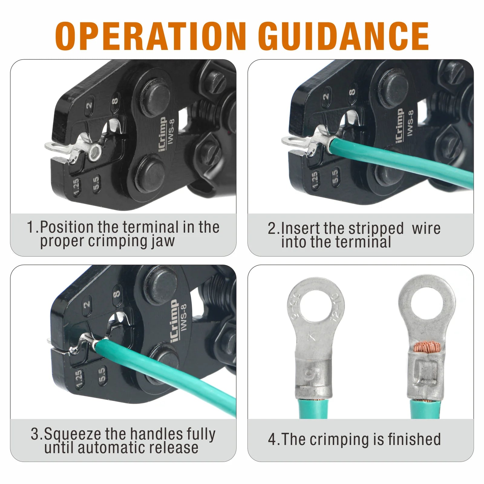 IWS 8 Non-Insulated Terminal Crimping Tool for AWG 16-8 Copper Butt Connectors - Professional Wire Splice & Electrical Connection Tool for Automotive, Marine & DIY Projects