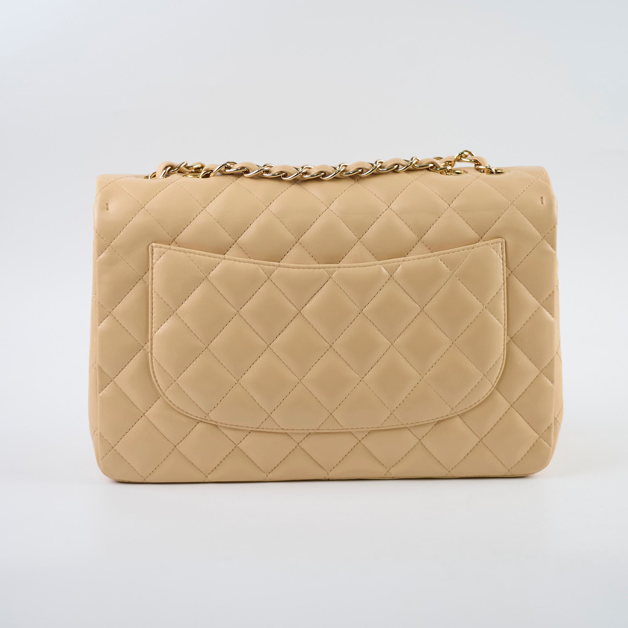 Authentic Chanel Single Flap Jumbo Bag in Beige Lambskin Leather (12 Series 2009) - Luxury Handbag for Women, Perfect for Work, Evening Events & Fashionable Outfits