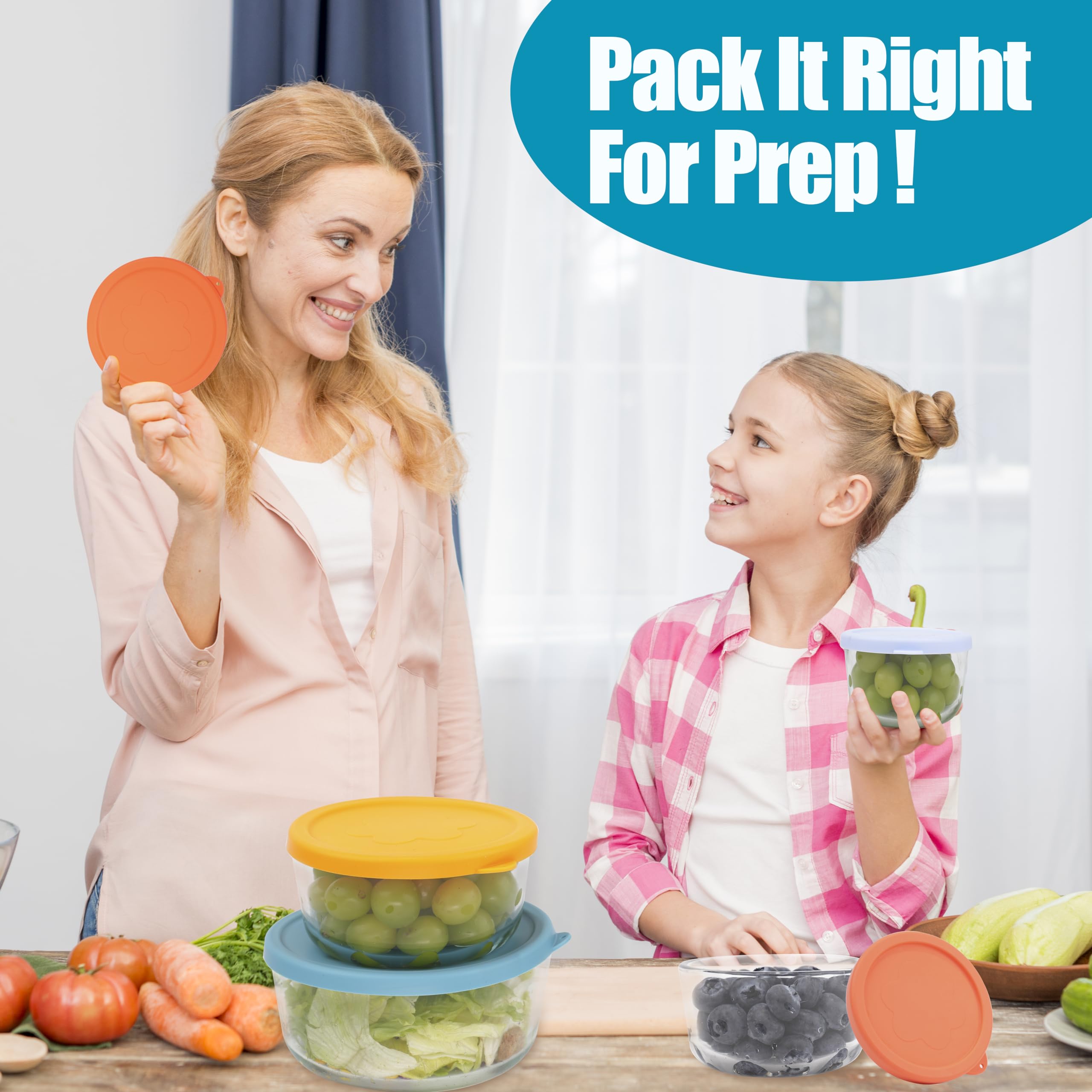 4-Pack Silicone Replacement Lids for Pyrex 7201-PC Glass Bowls - Microwave, Dishwasher & Freezer Safe - Perfect for Food Storage, Meal Prep & Leftovers (Container Not Included)