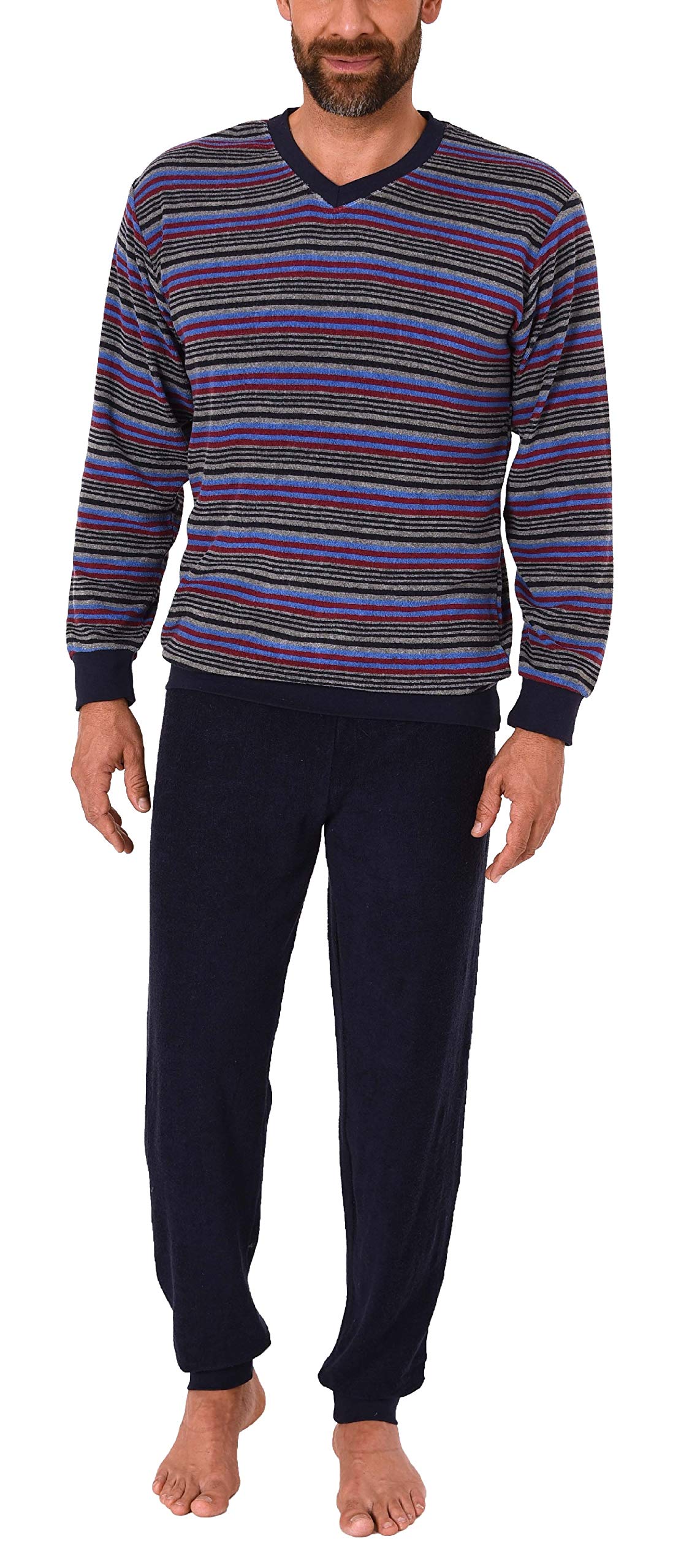 Men's Warm Terry Pajama Set with Cuffed Sleeves & Legs - Cozy Winter Sleepwear for Cold Nights - Perfect for Lounging at Home & Holiday Gifts