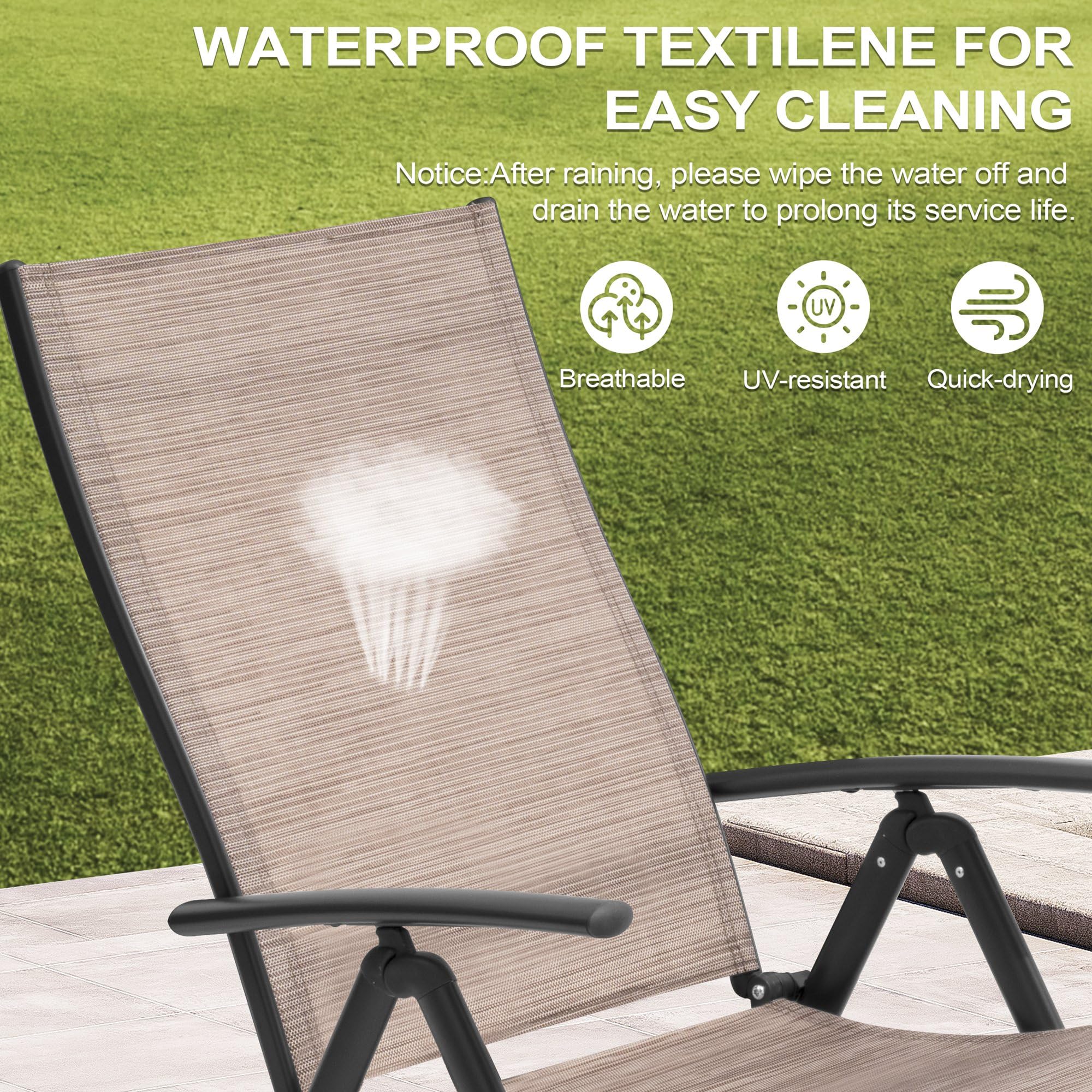 Crestlive Folding Patio Chaise Lounge Chair - Adjustable Aluminum Outdoor Pool Recliner with 8 Positions, No Assembly Required - Perfect for Backyard, Beach, and Poolside Relaxation