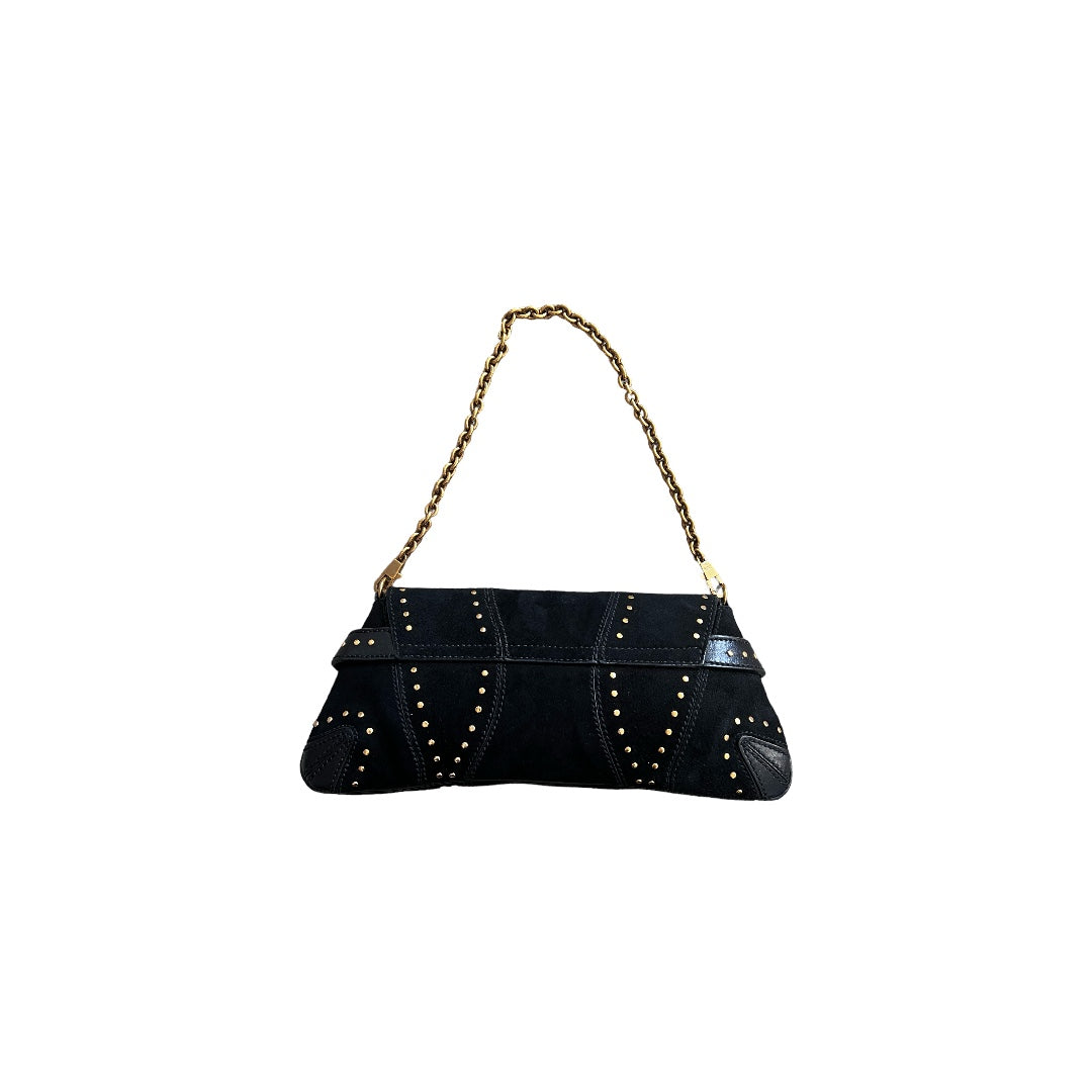 Gucci Black Suede Studded Horsebit Chain Shoulder Bag by Tom Ford - Luxury Designer Handbag for Women, Perfect for Evening Parties, Date Nights & Special Occasions