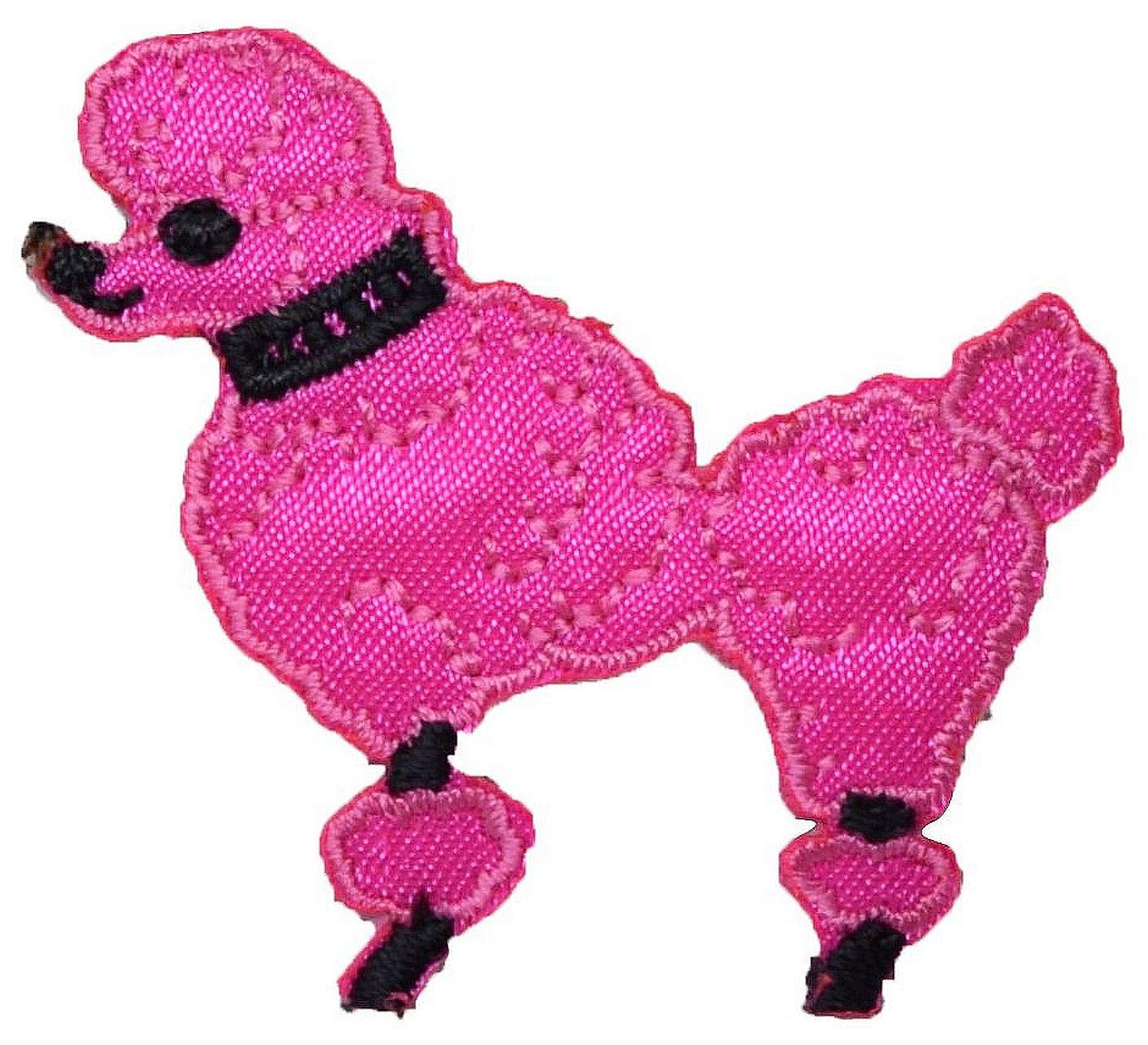 XS Hot Pink Poodle Dog Iron On Patch - Embroidered Applique for Left Facing Design - Perfect for DIY Crafts, Jackets, Backpacks & Denim Customization