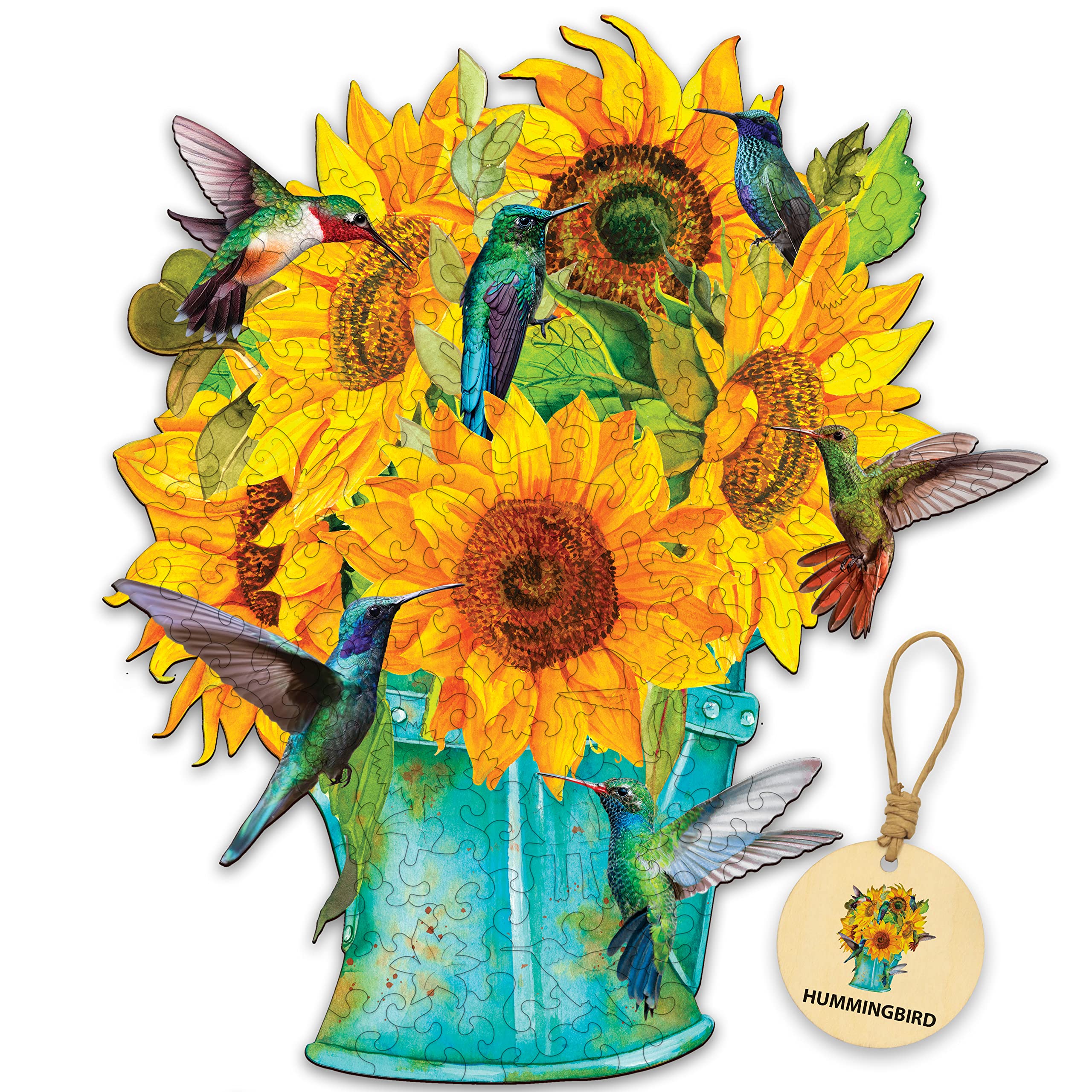 DEPLEE 174-Piece Wooden Jigsaw Puzzle for Adults - Sunflower Hummingbird Unique Shape Animal Puzzle, 11.5x10.2 Inch Medium Difficulty Creative Challenge | Perfect Gift for Family & Friends | Relaxing Home Activity & Stress Relief