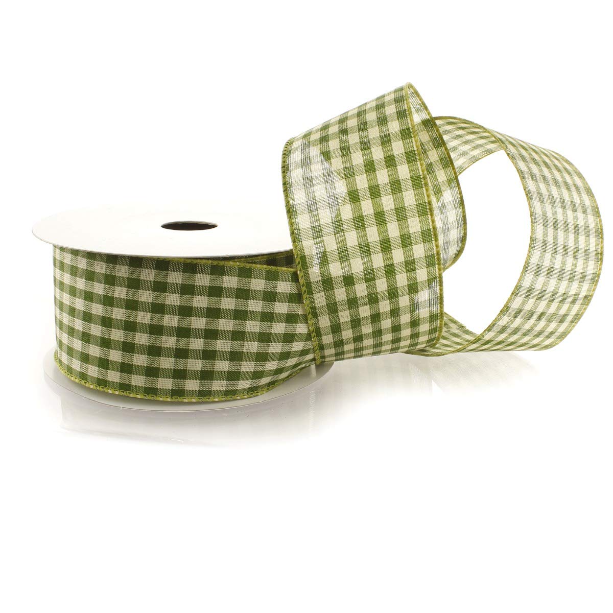 Green Gingham Plaid Wired Ribbon 2.5