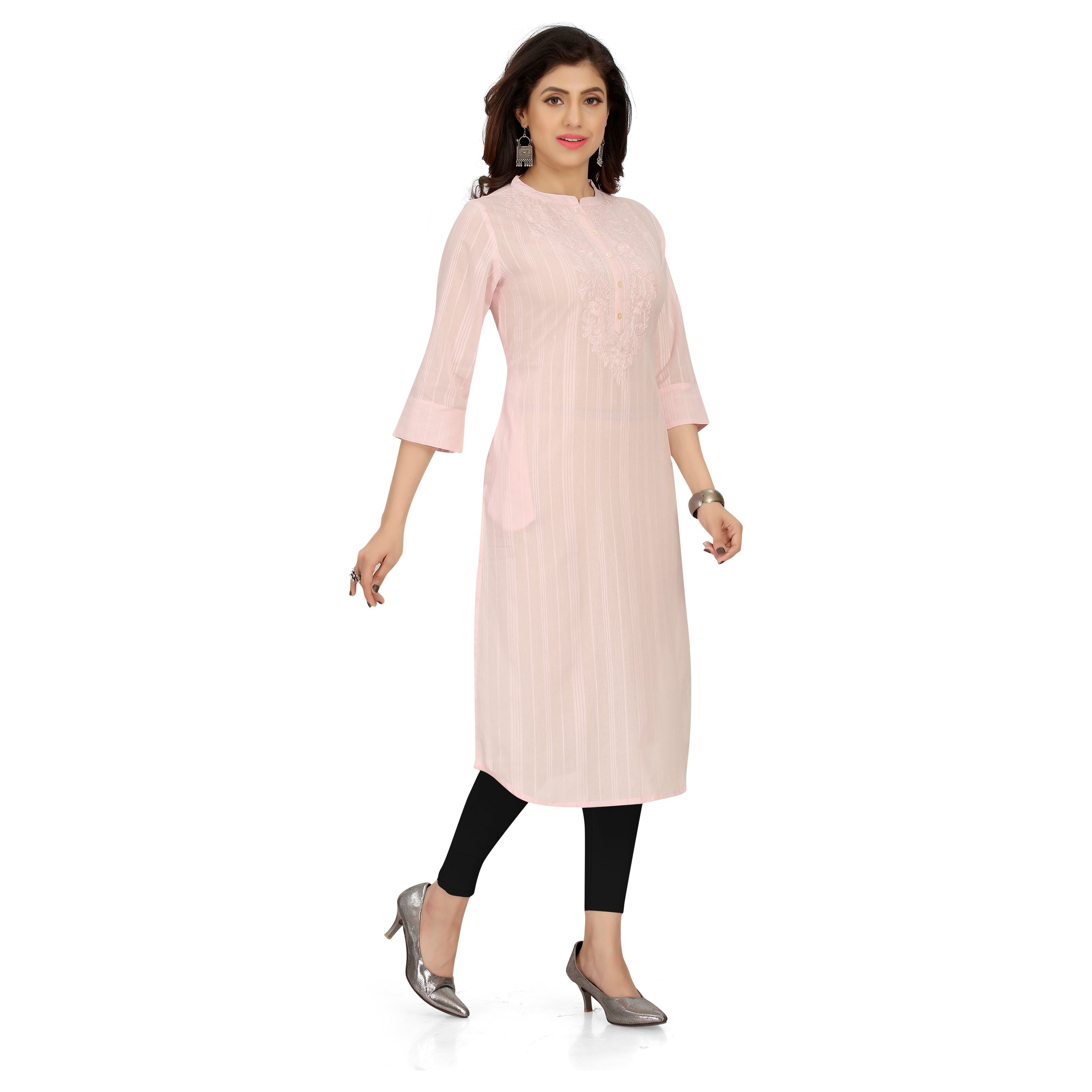 Stylish Baby Pink Cotton Kurta for Women - Comfortable Summer Kurti with Breathable Fabric - Perfect for Casual Wear, Festivals & Outings