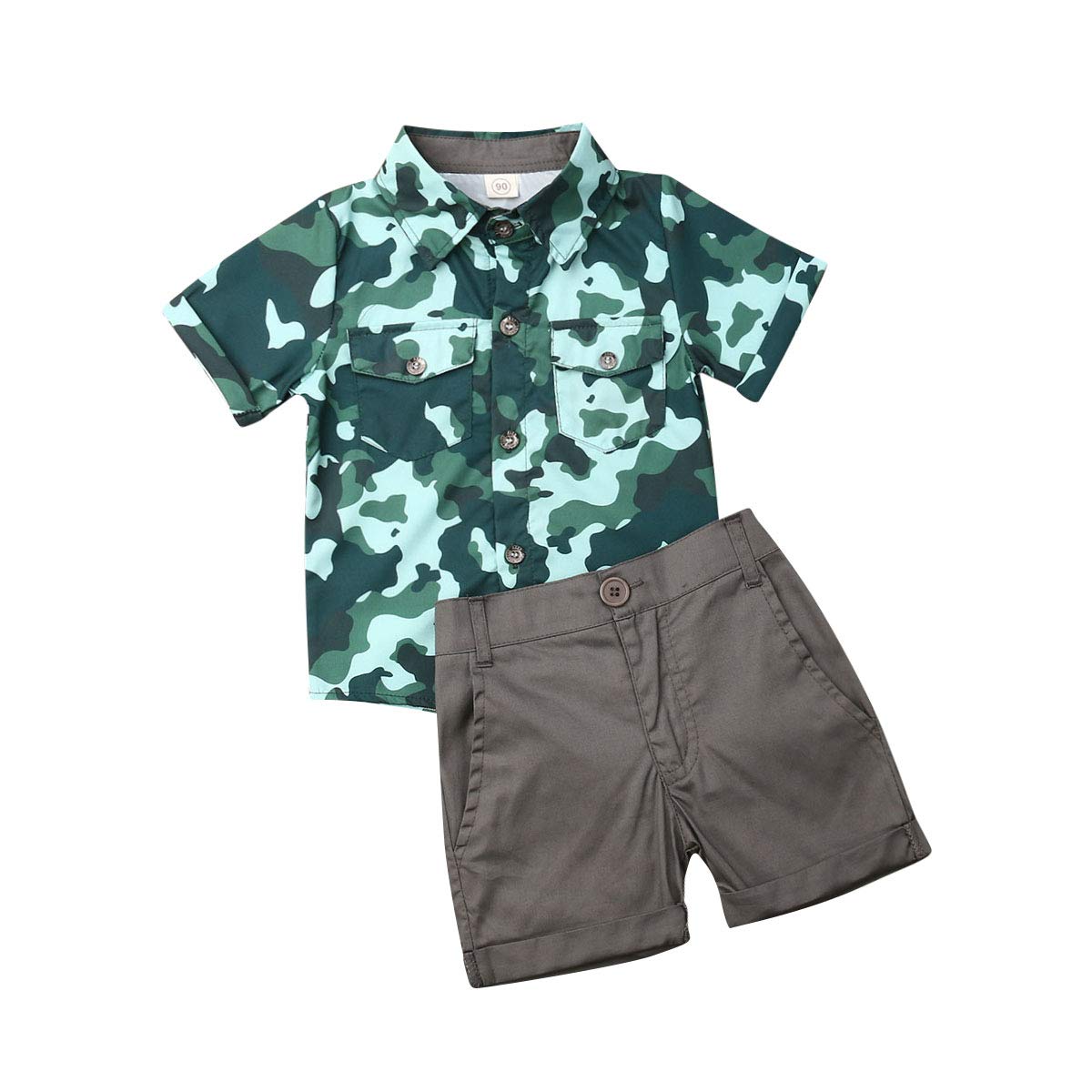 Boys Summer Outfit Set - Camo Print Short Sleeve Shirt & Solid Color Shorts | Toddler Casual Wear for Playdates & Outdoor Adventures