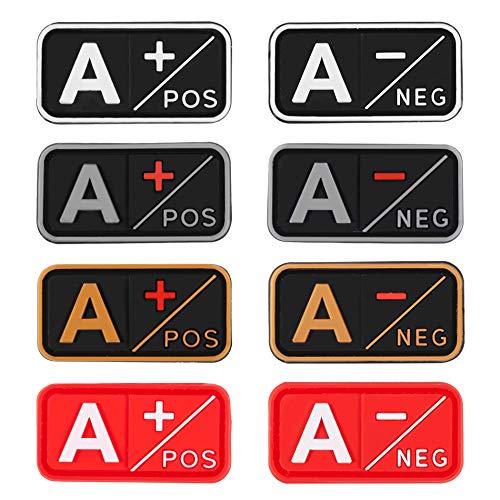 D-FLIFE Blood Type Patch Kit - 3D PVC A+ B+ AB+ O+ Positive & A- B- AB- O- Negative Rubber Fastener (A-) - Perfect for Emergency Medical ID, First Aid Kits, and Outdoor Safety Gear